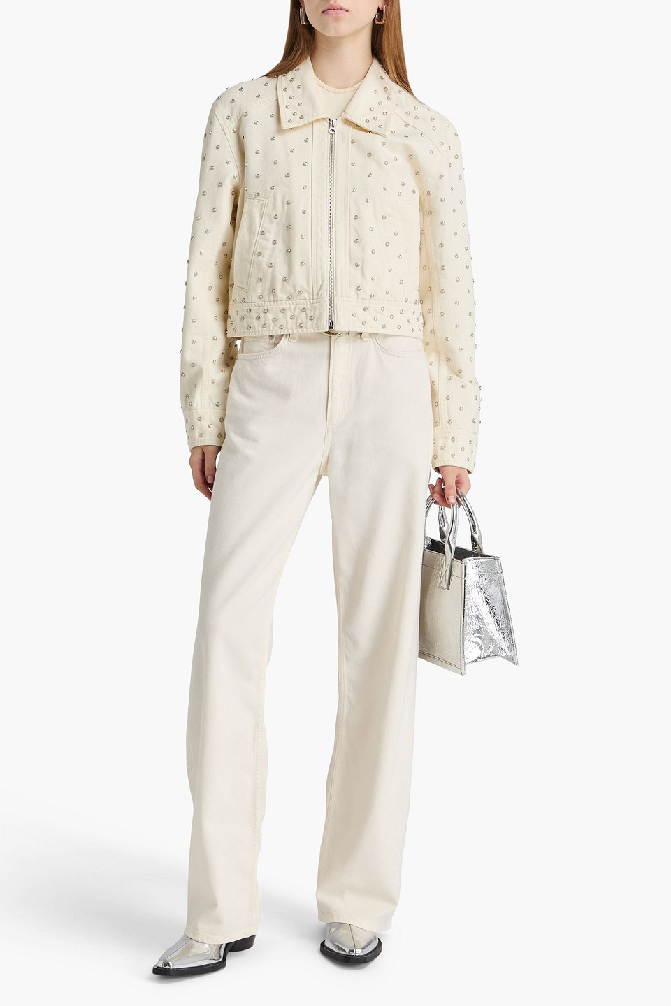  Rag & Bone - Anya Studded Denim Jacket - White - Xs 