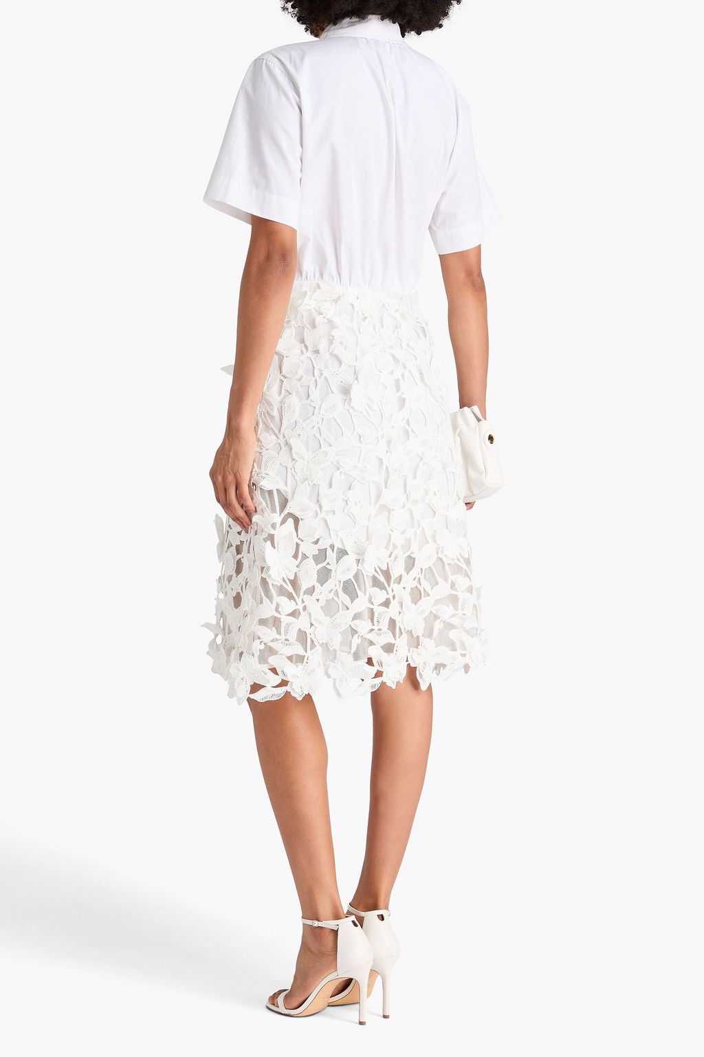SIMKHAI Colette guipure lace and cotton-poplin midi shirt dress