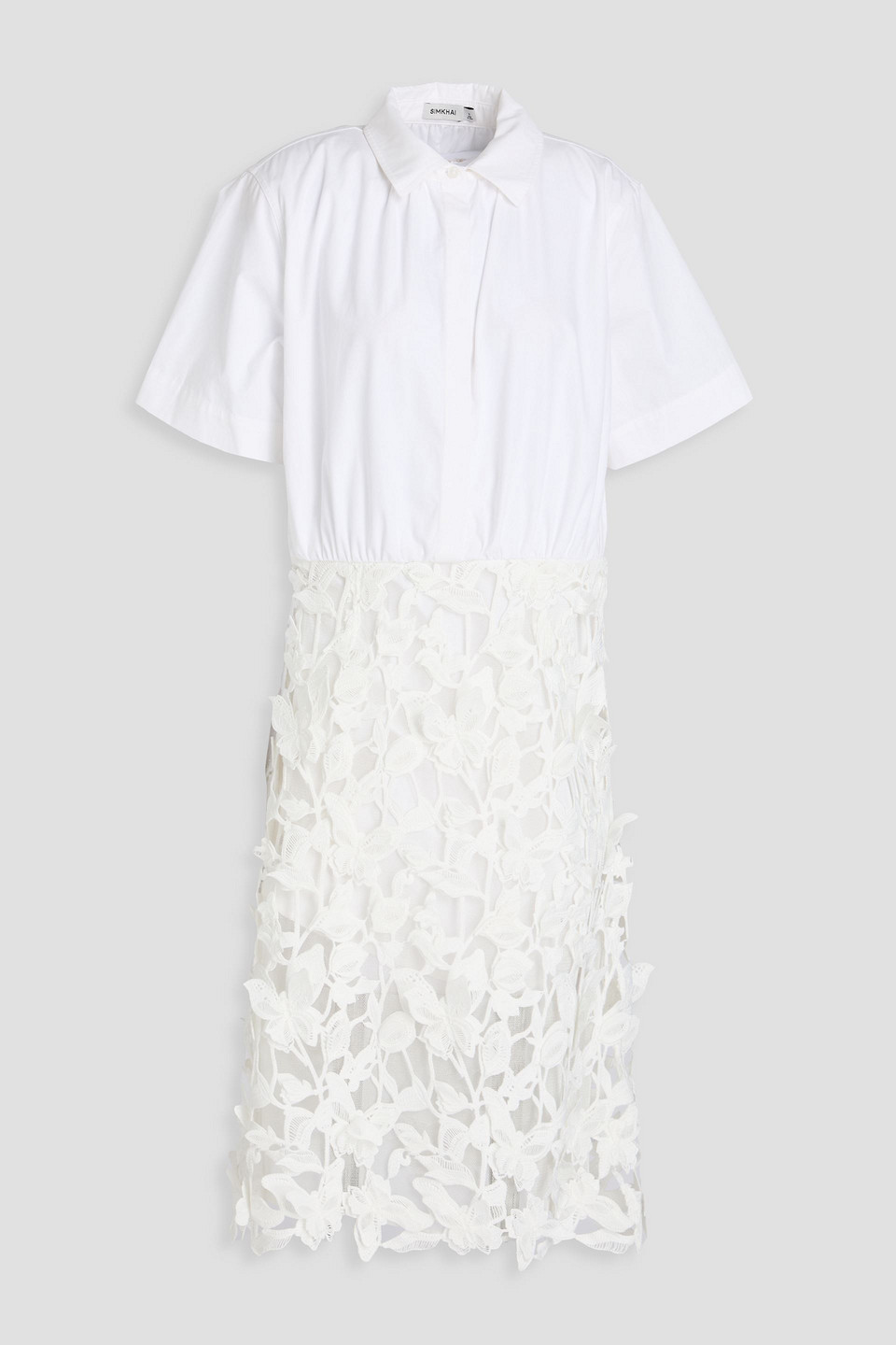 Simkhai Colette Guipure Lace And Cotton-poplin Midi Shirt Dress In White