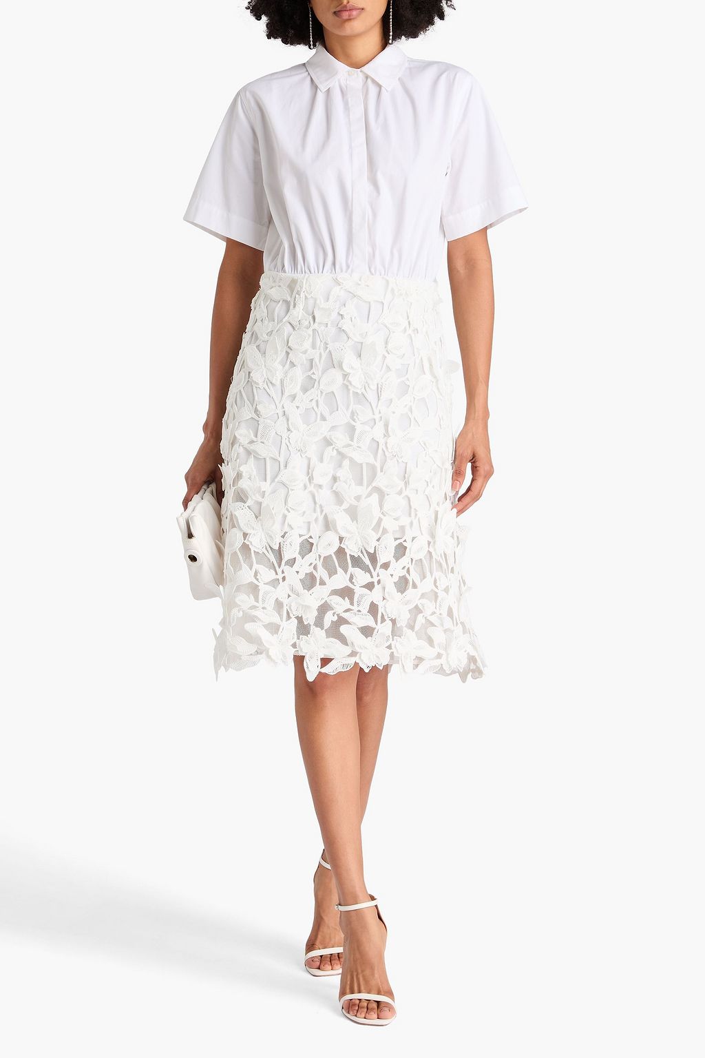 SIMKHAI Colette guipure lace and cotton-poplin midi shirt dress