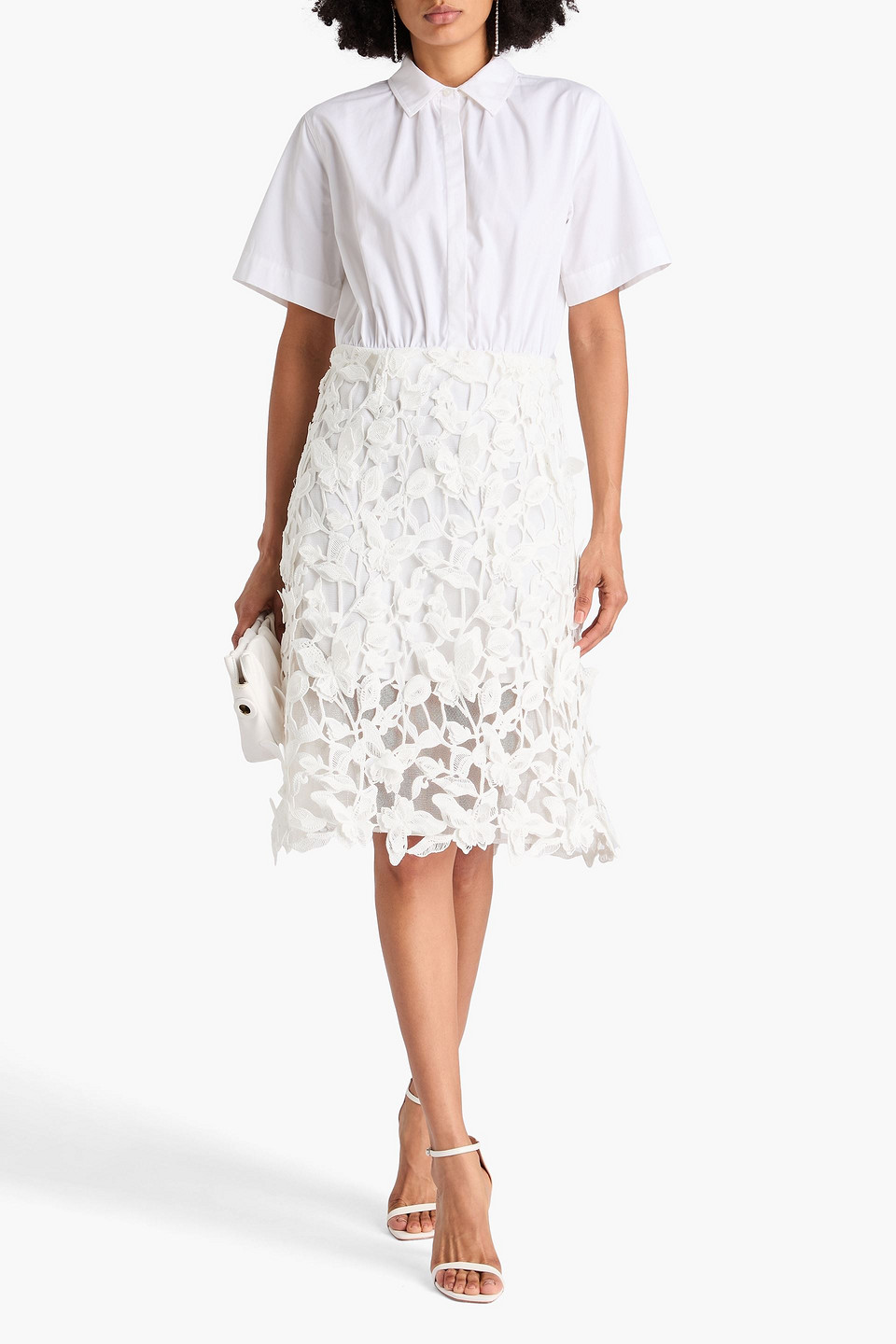 Simkhai Colette Guipure Lace And Cotton-poplin Midi Shirt Dress In White