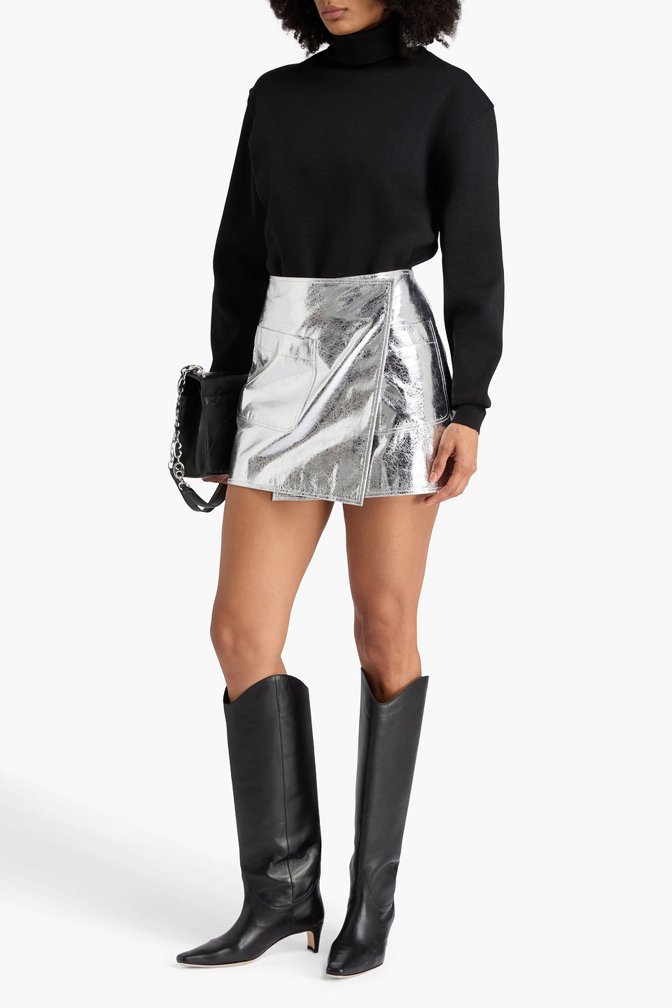  Rag & Bone - Kyla Metallic Cracked Mini Wrap Skirt - Metallic - Us 00 