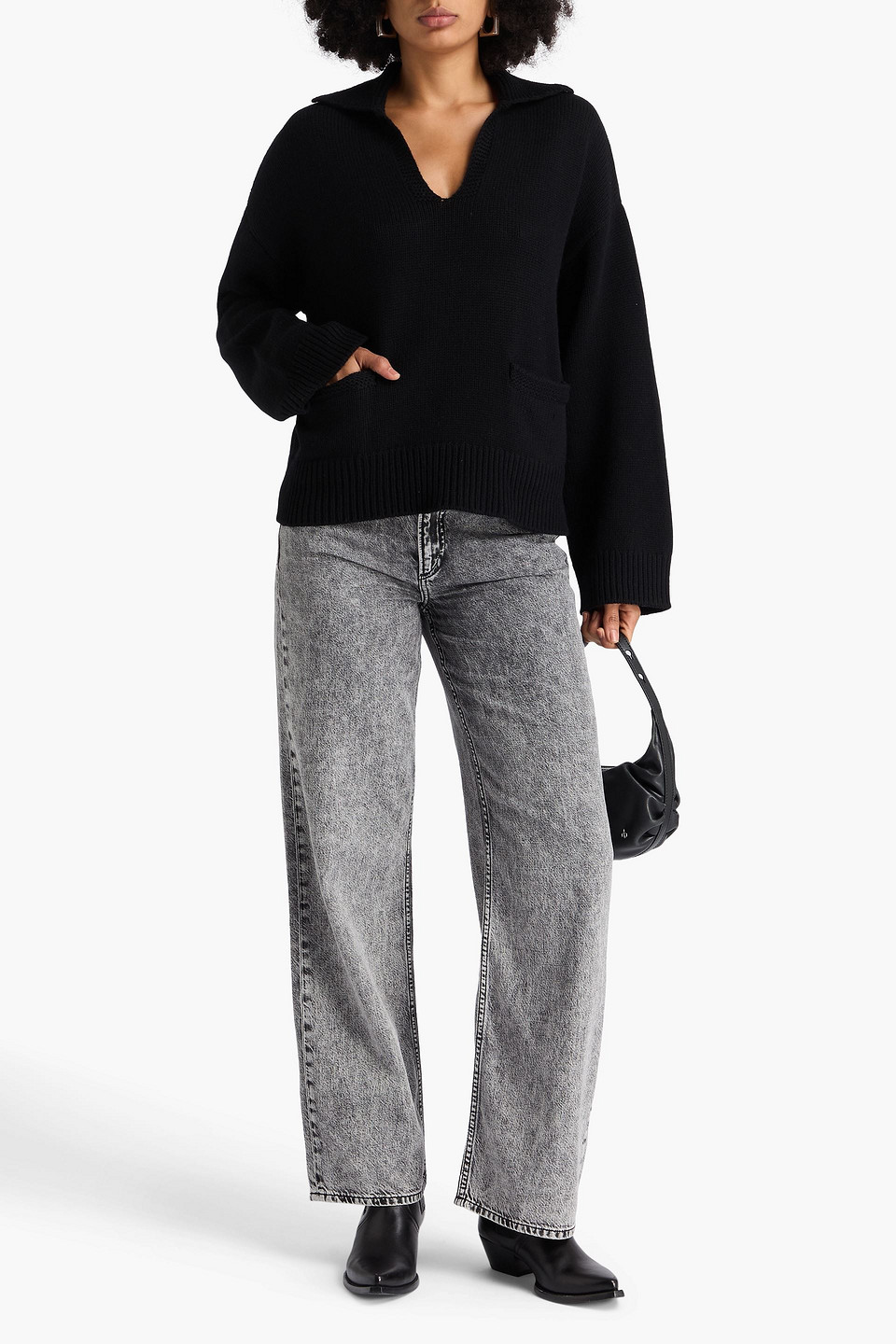  Rag & Bone - Pullover „danica“ Aus Einer Woll-kaschmirmischung Mit Polokragen - Schwarz - Xs 