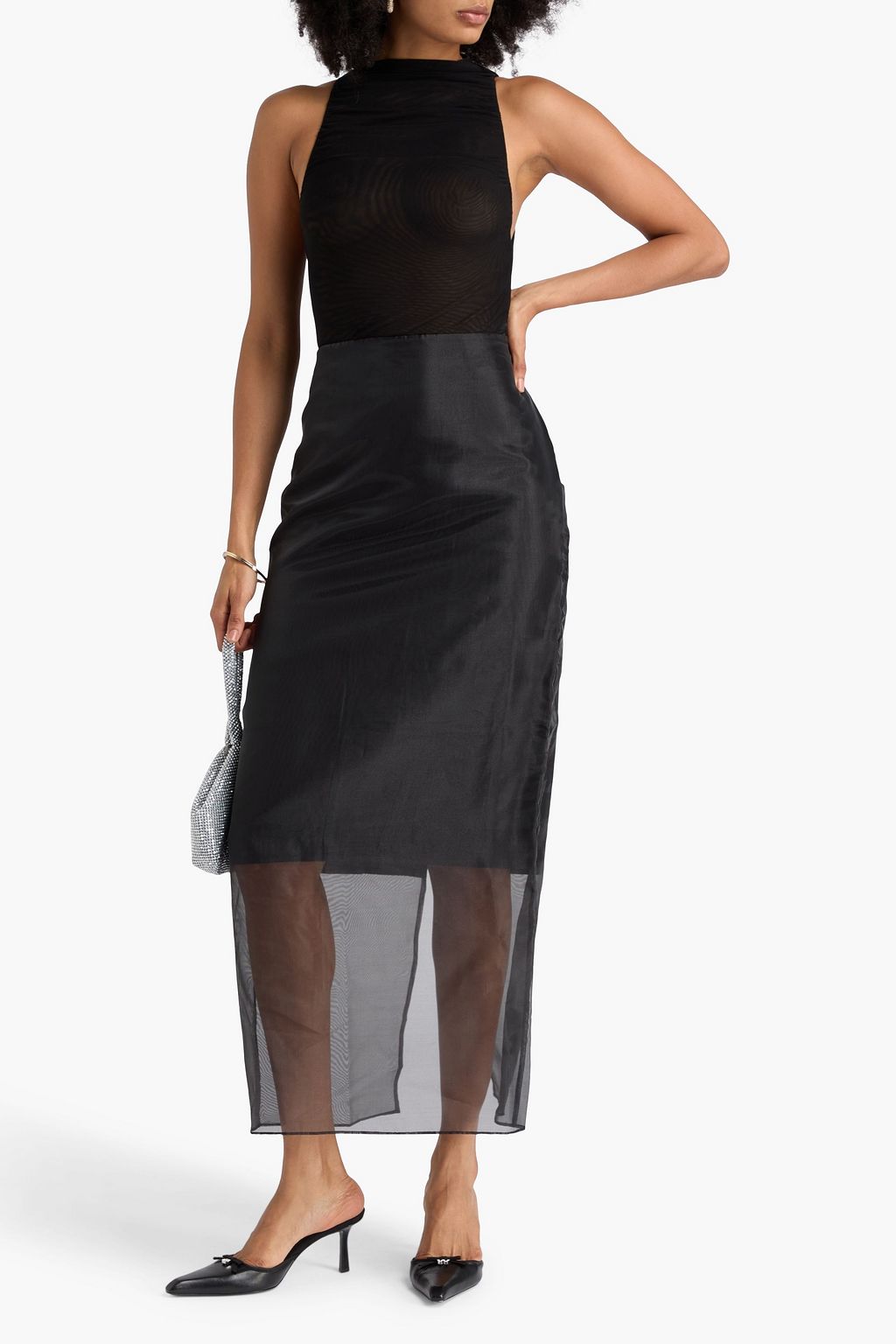 RAG & BONE تنورة أنابيت متوسطة الطول من الأورغنزا