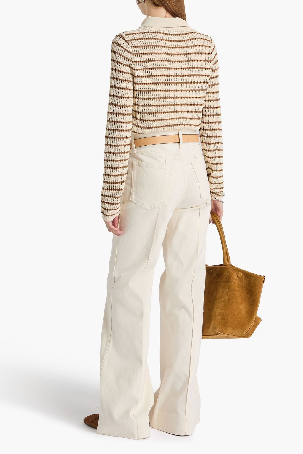 RAG & BONE Viola striped open-knit cotton-blend polo sweater