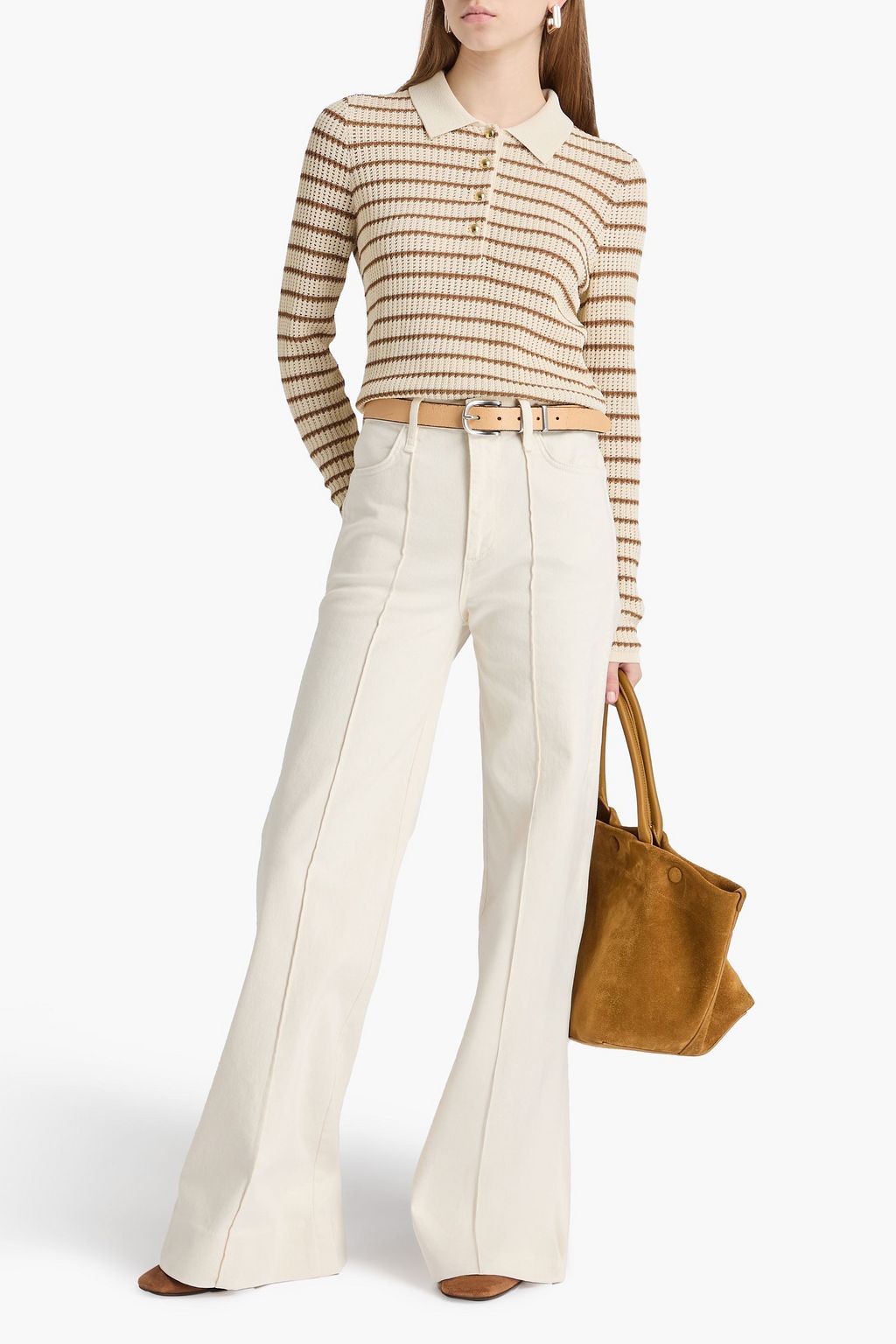 RAG & BONE Viola striped open-knit cotton-blend polo sweater