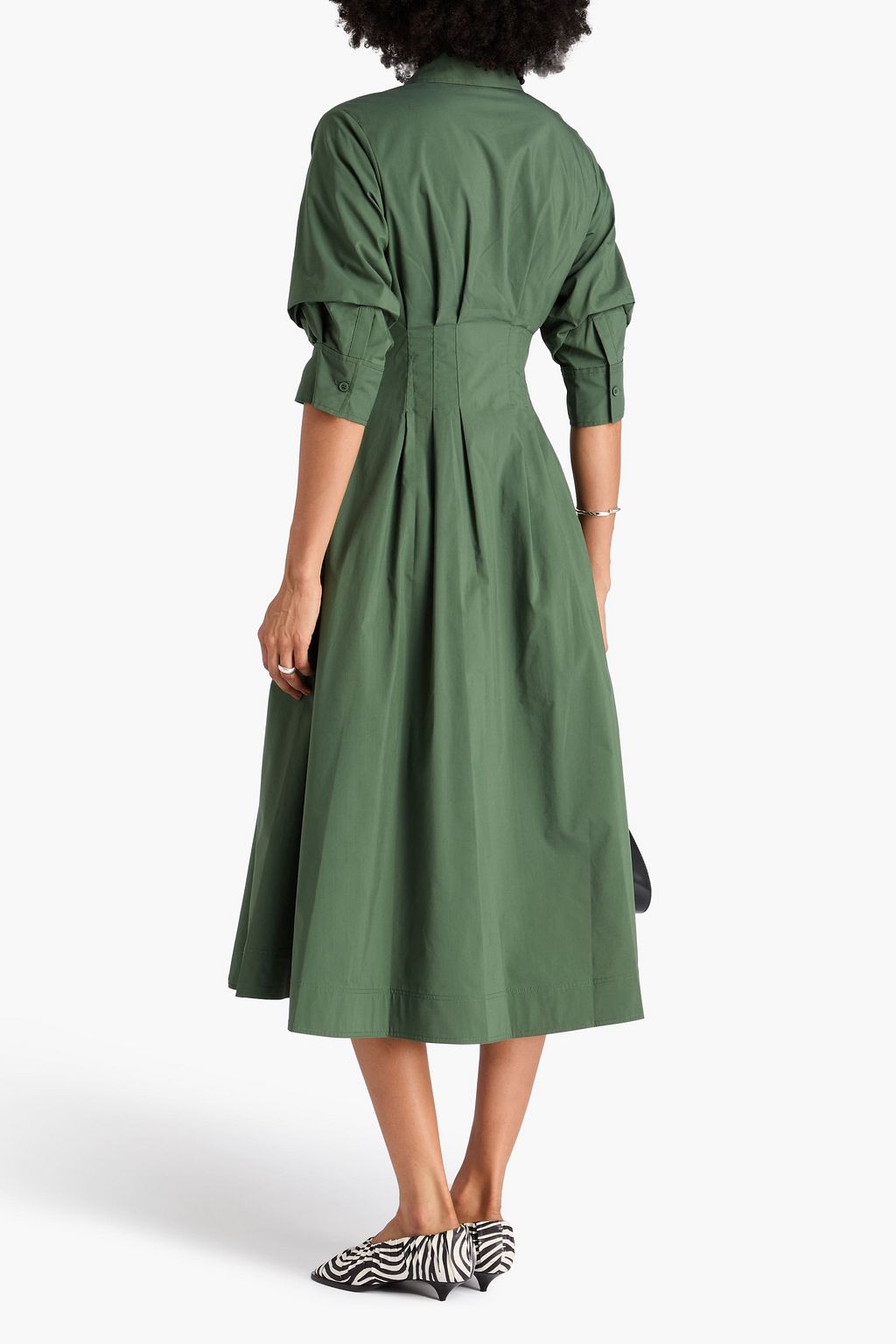 SIMKHAI Jazz pintucked cotton-blend poplin midi shirt dress