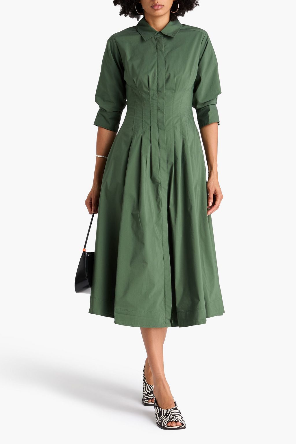 SIMKHAI Jazz pintucked cotton-blend poplin midi shirt dress