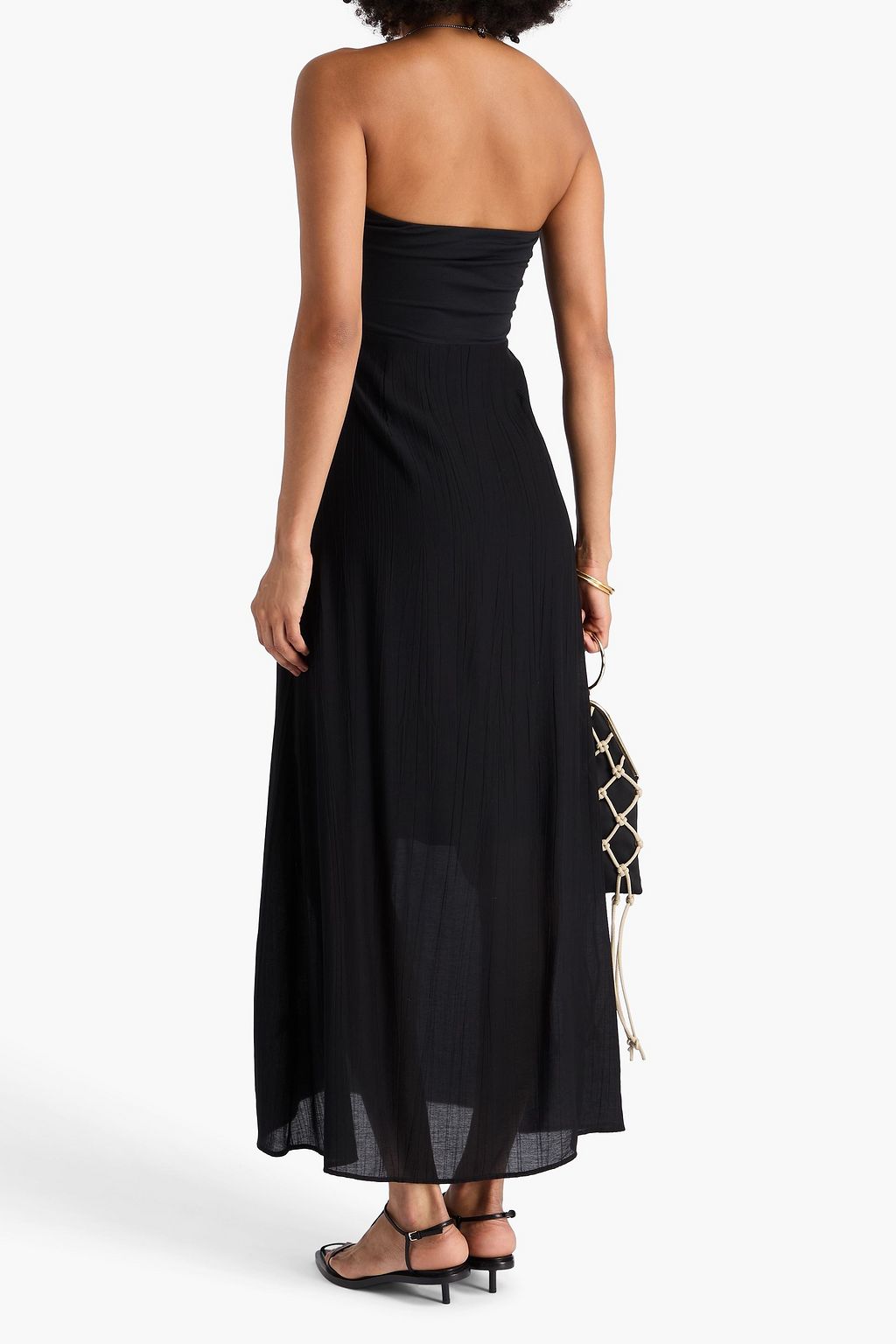RAG & BONE فستان طويل "كاتالينا" من الكريب بدون حمالات بتصميم مجعد