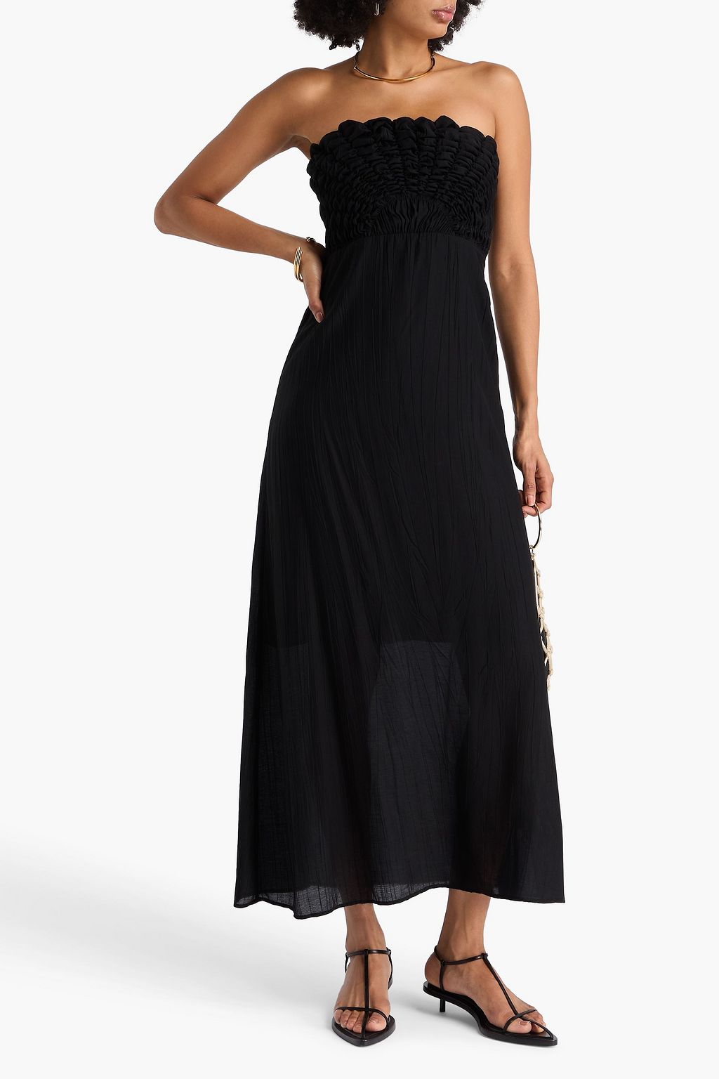 RAG & BONE فستان طويل "كاتالينا" من الكريب بدون حمالات بتصميم مجعد