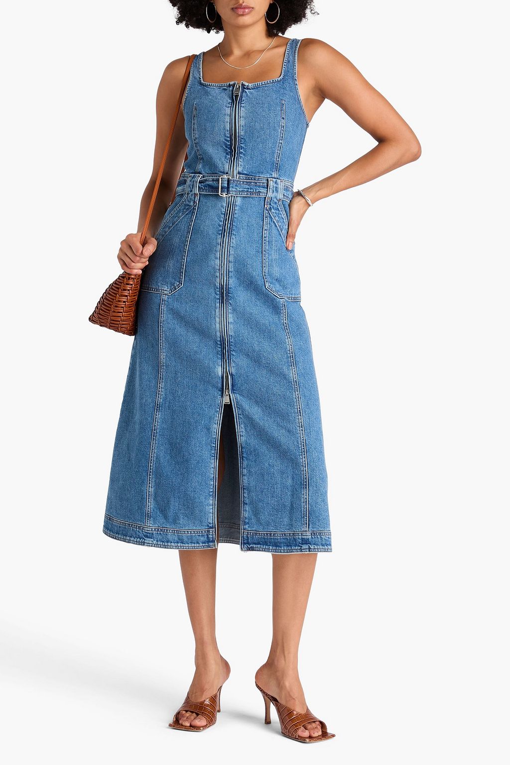 SIMKHAI Manson belted denim midi dress