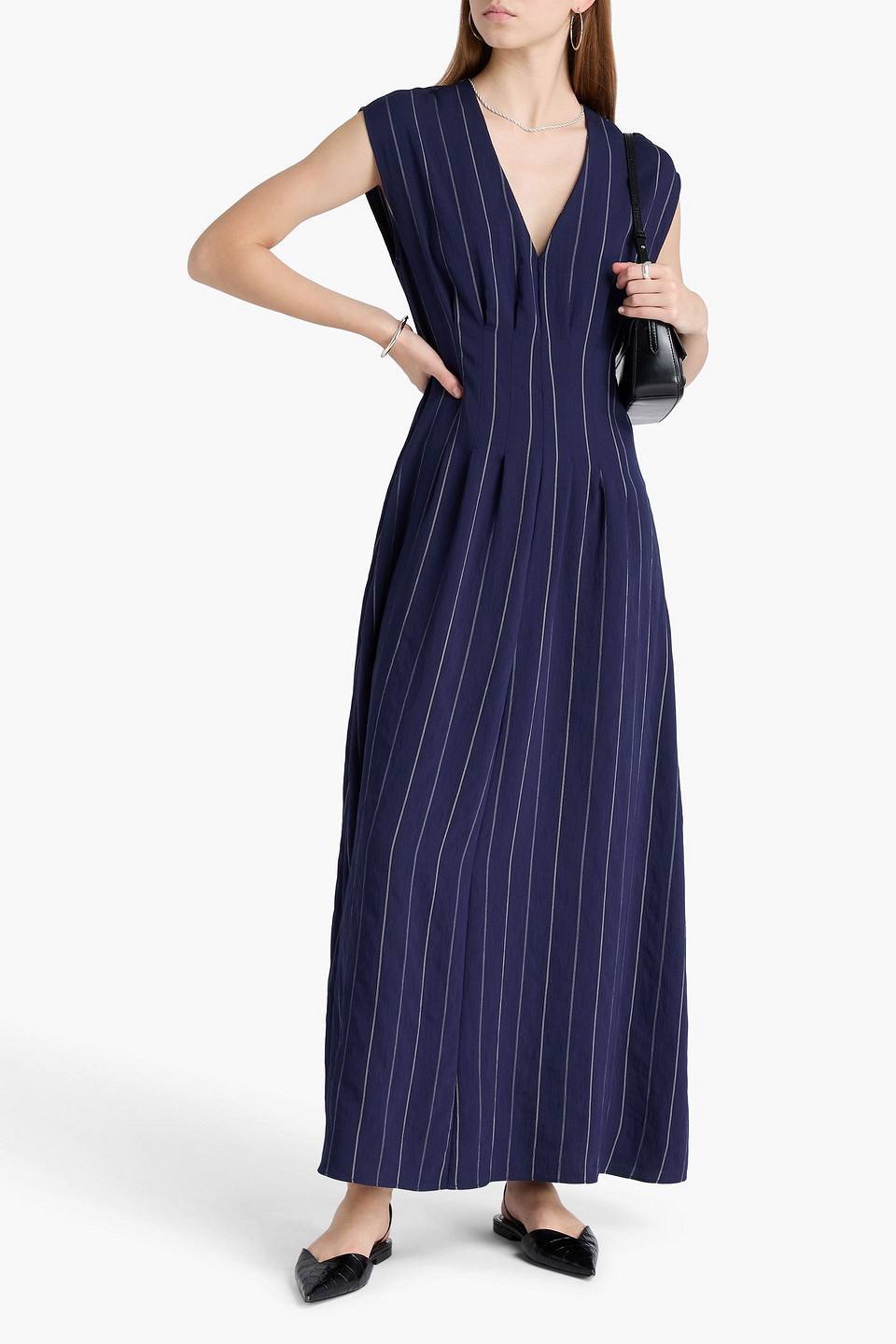  Rag & Bone - Maxikleid „ines“ Aus Webstoff Mit Nadelstreifen Und Falten - Blau - Us 0 