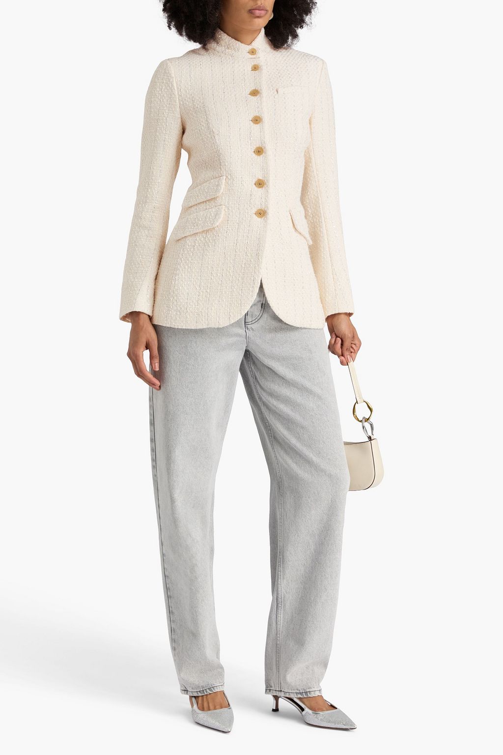 RAG & BONE Slade Long metallic pinstriped cotton-blend tweed blazer