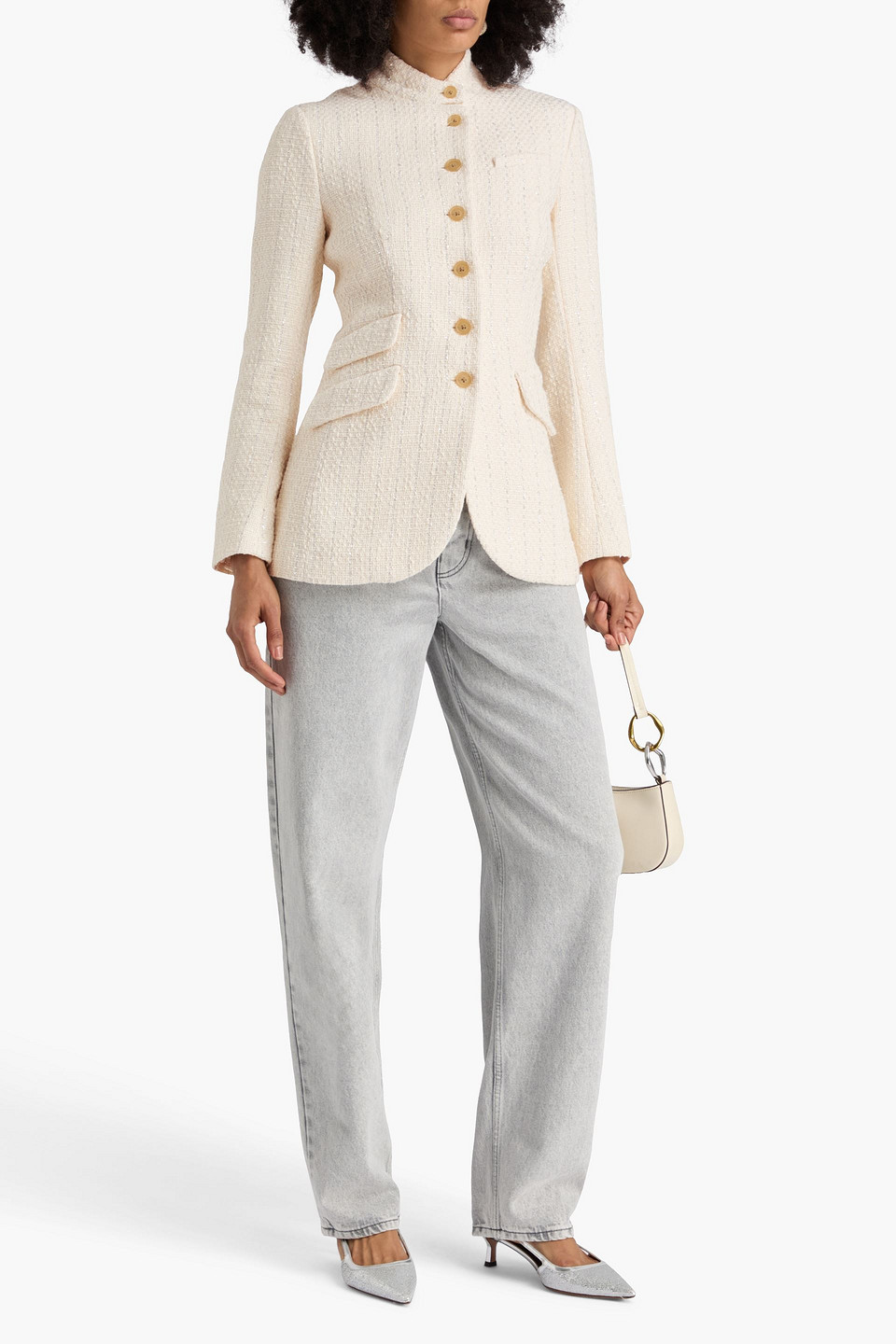  Rag & Bone - Slade Long Blazer Aus Tweed Aus Einer Baumwollmischung Mit Nadelstreifen Und Metallic-effekt - Weiß - Us 00 