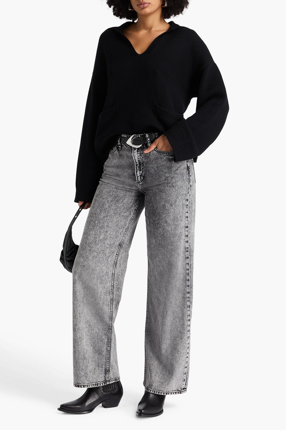 Rag & Bone Logan Acid-wash High-rise Wide-leg Jeans In Gray