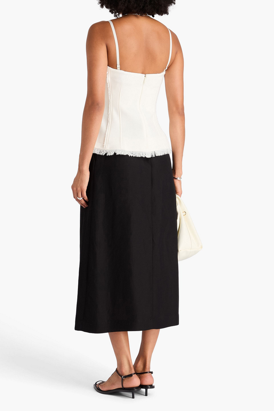 Simkhai Theodora Frayed Knitted Top In White