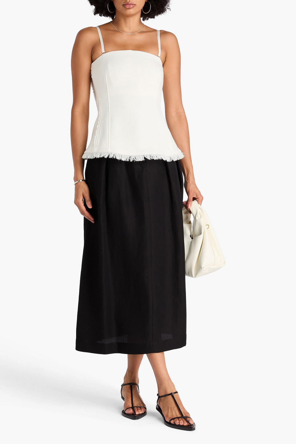 Simkhai Theodora Frayed Knitted Top In White