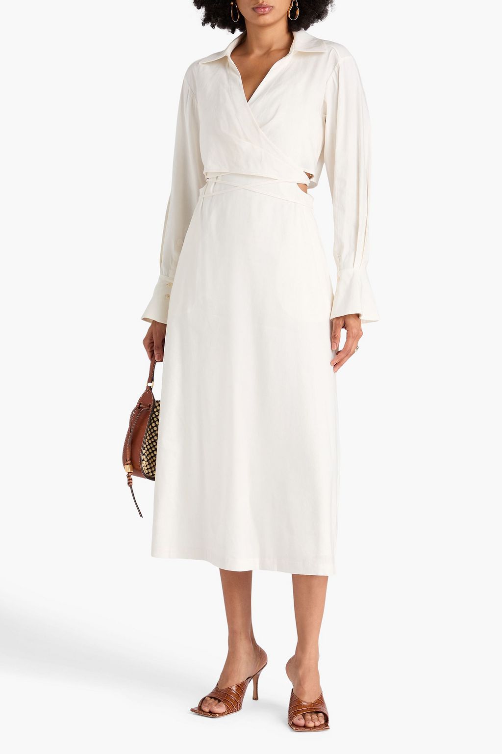 SIMKHAI Giulia convertible wrap-effect cutout linen-blend midi dress