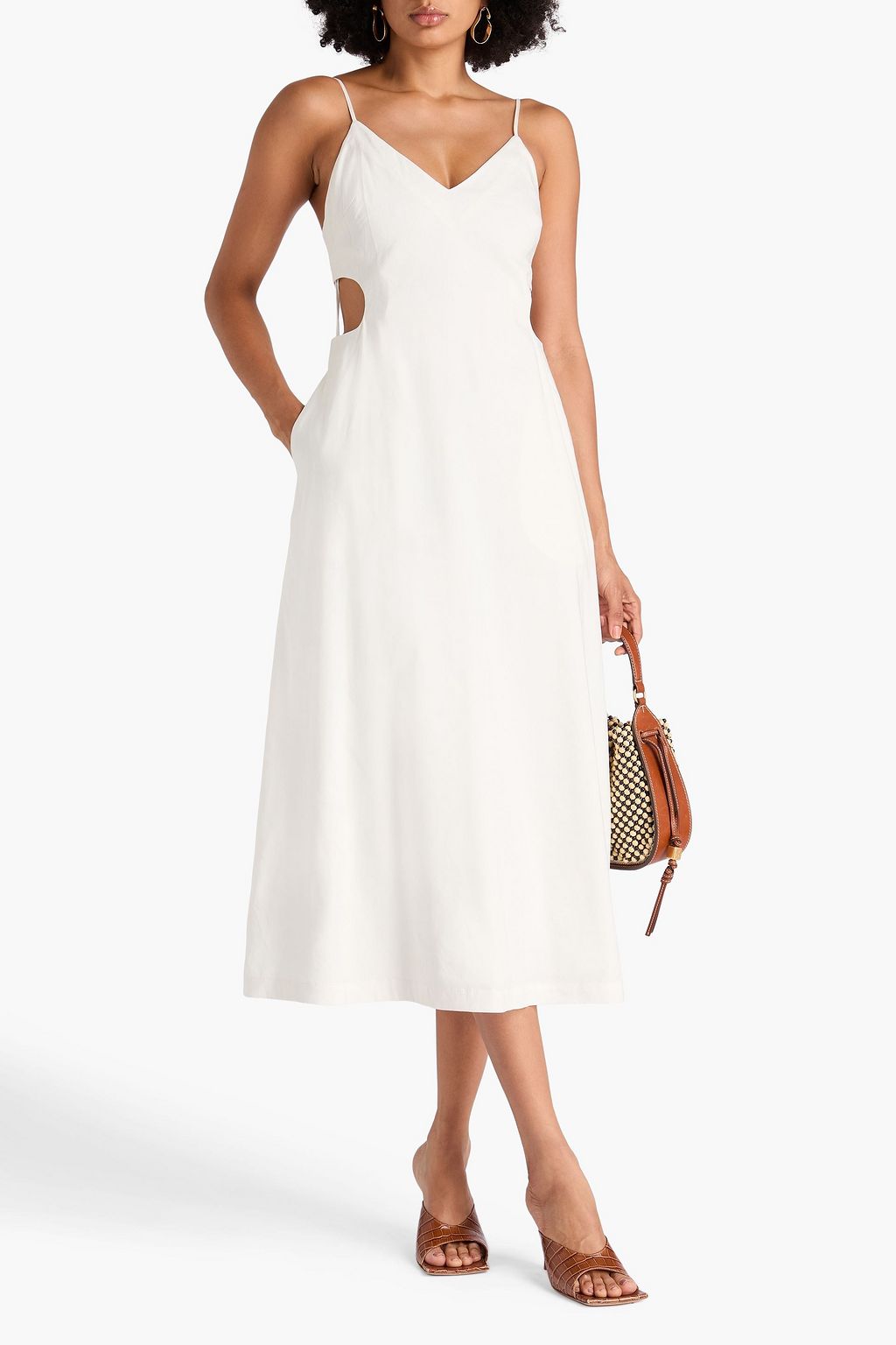 SIMKHAI Giulia convertible wrap-effect cutout linen-blend midi dress