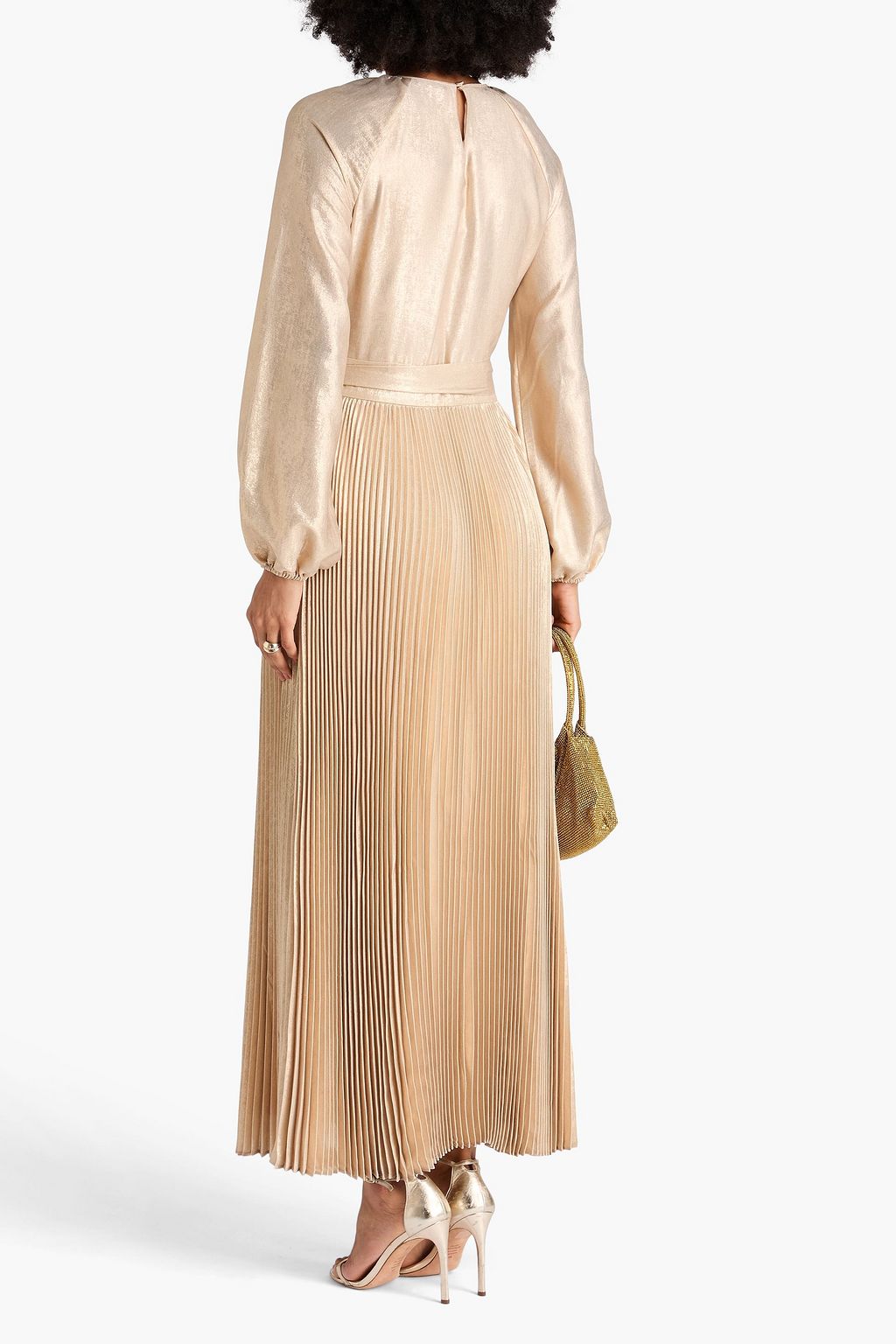SIMKHAI Pleated metallic crepe midi dress