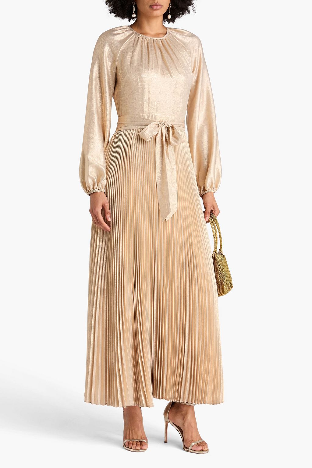 SIMKHAI Pleated metallic crepe midi dress