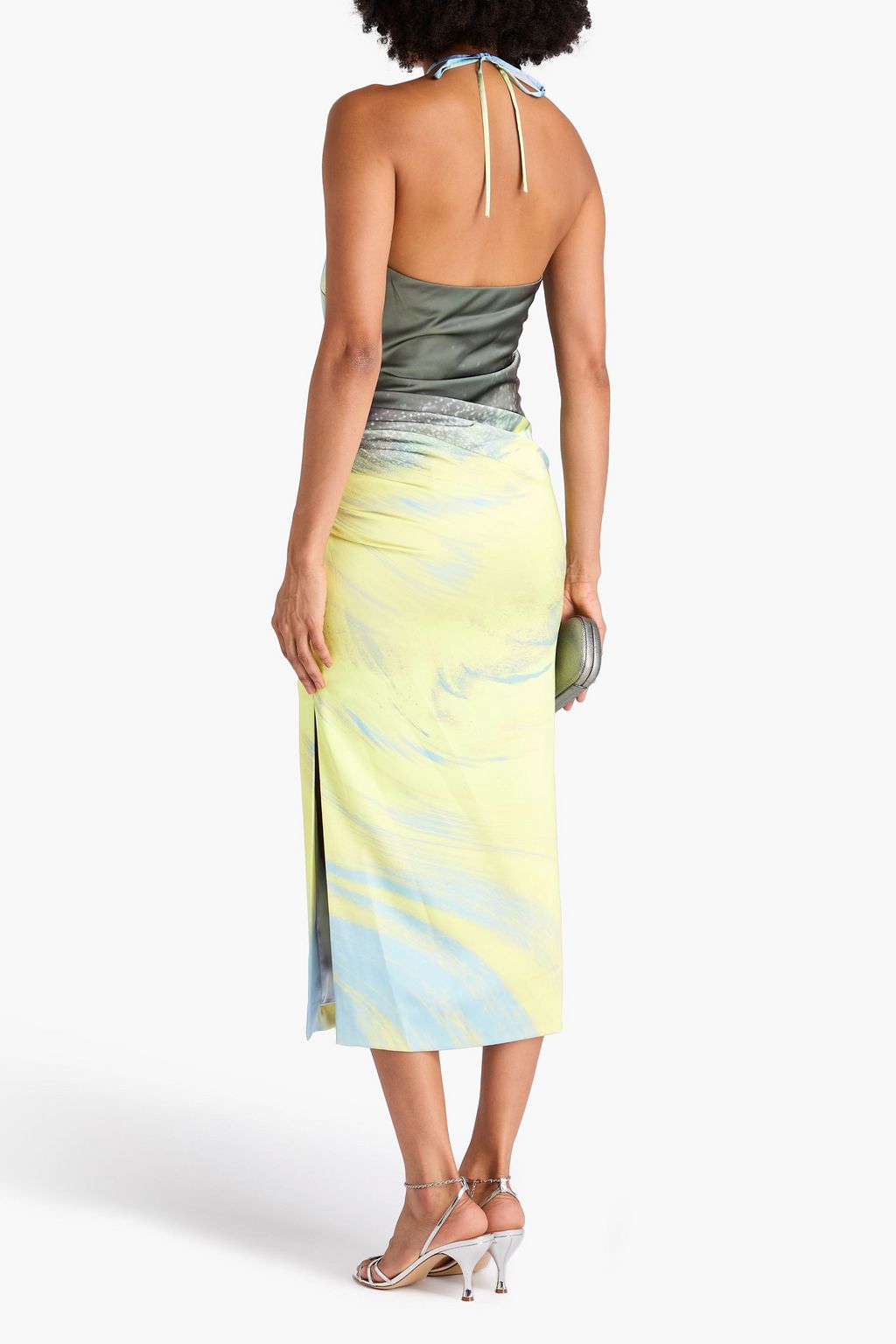SIMKHAI Hansel printed satin halterneck midi dress