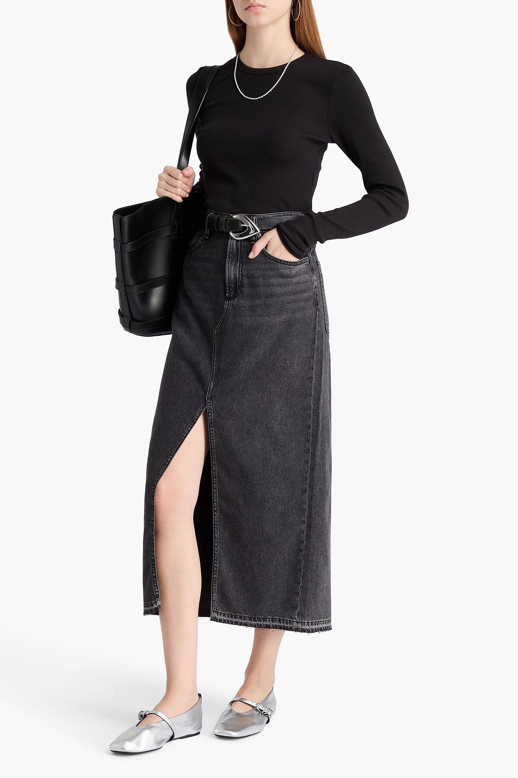 RAG & BONE بلوزة إيسينشيال من قطن بيما المطاط والجيرسي بتصميم مضلّع