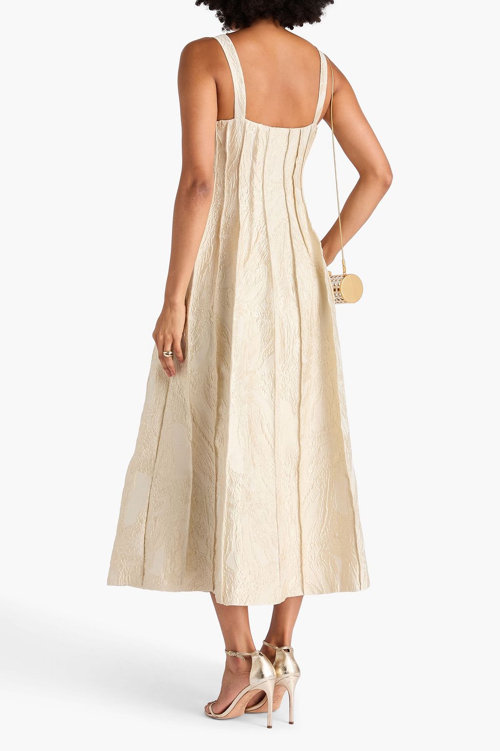 SIMKHAI Maya pintucked metallic cloqué midi dress