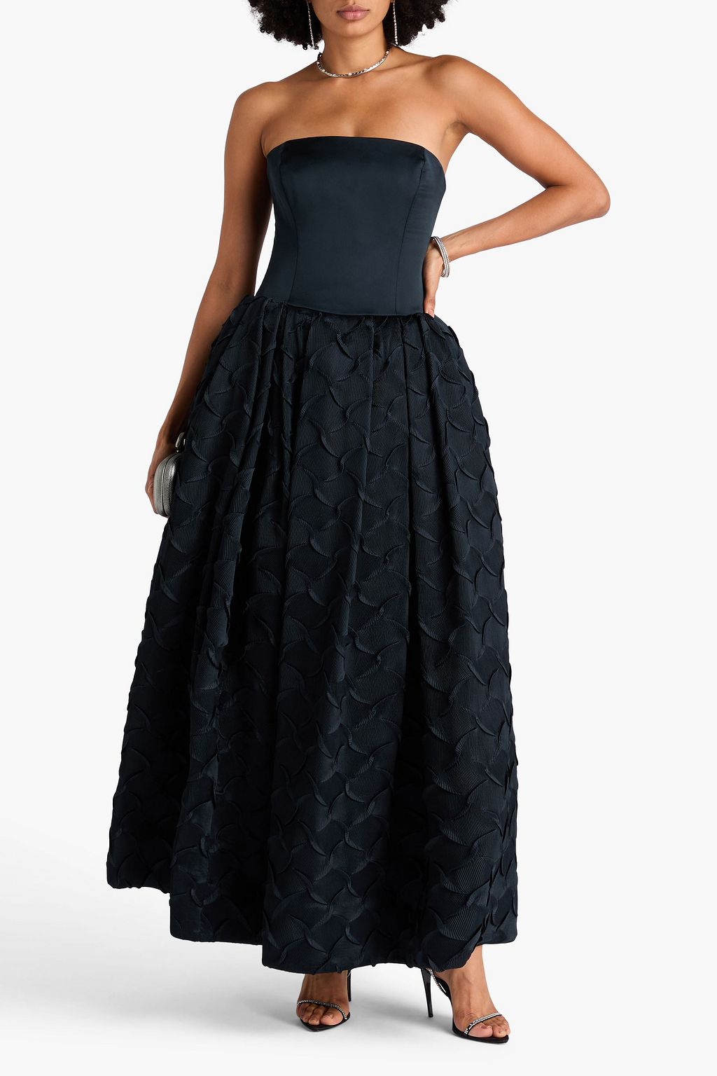 SIMKHAI Azriel strapless plissé-satin gown