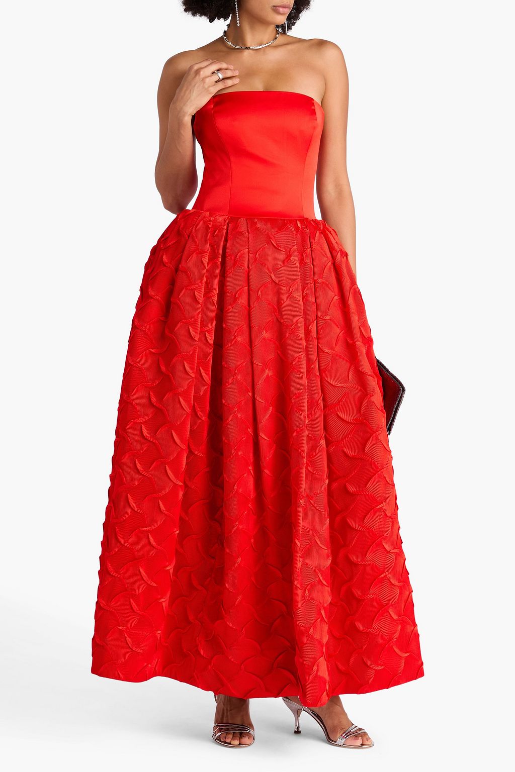 SIMKHAI Azriel strapless plissé-satin gown