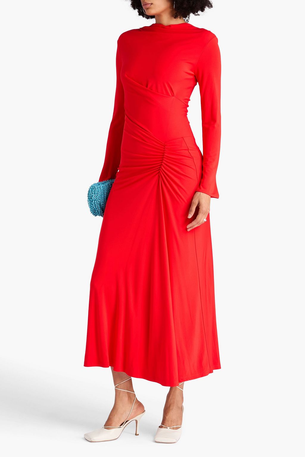 SIMKHAI Ruched jersey midi dress