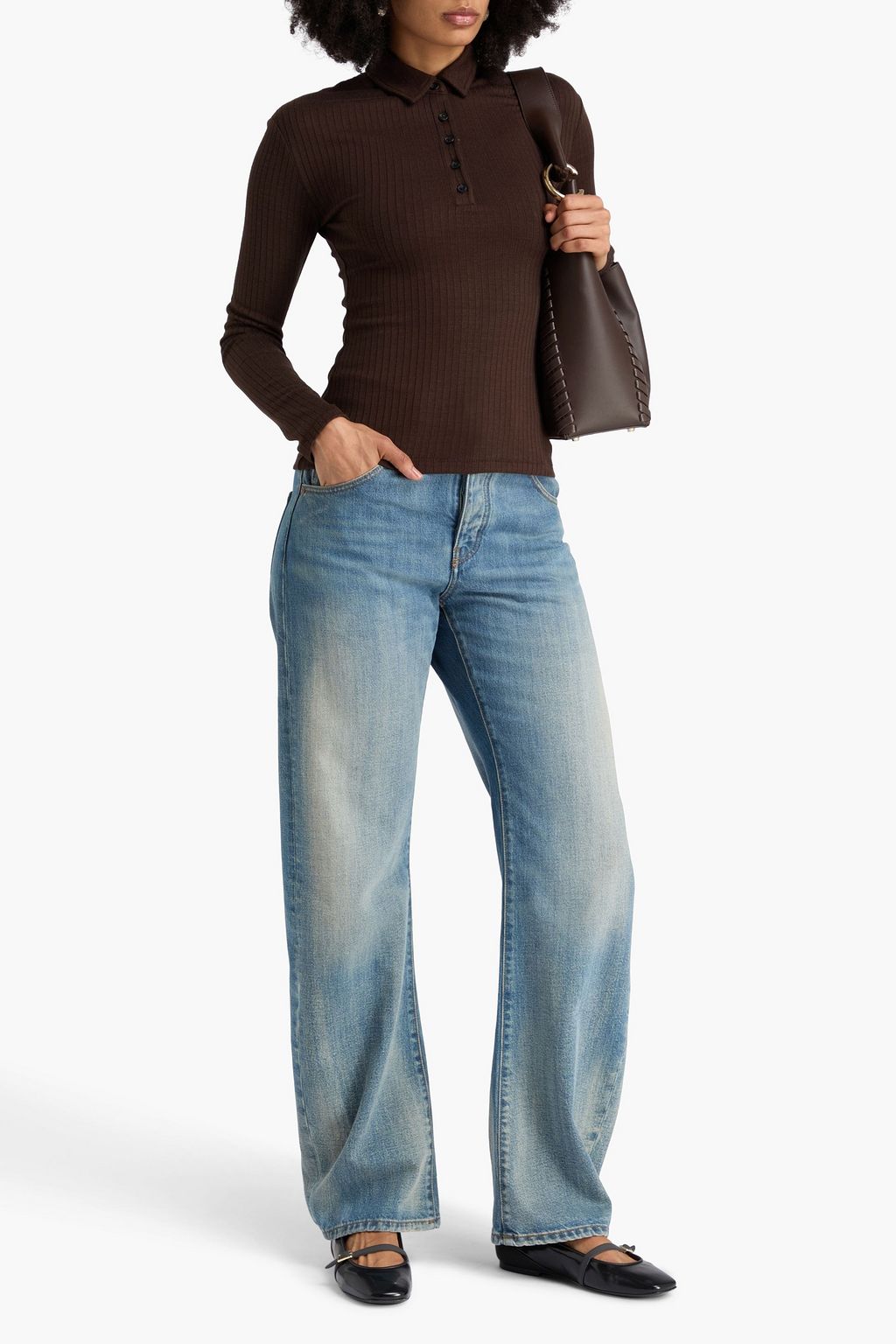 RAG & BONE قميص بولو بحبكة بتصميم مضلّع