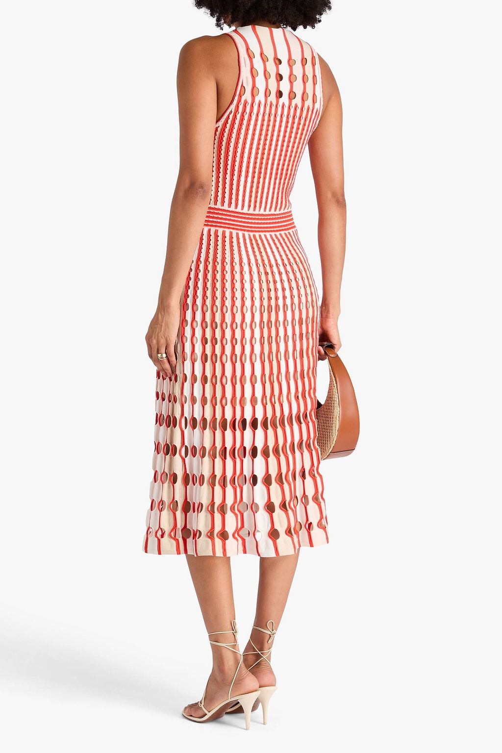 SIMKHAI Midikleid aus Pointelle- und Lochstrick mit Streifen