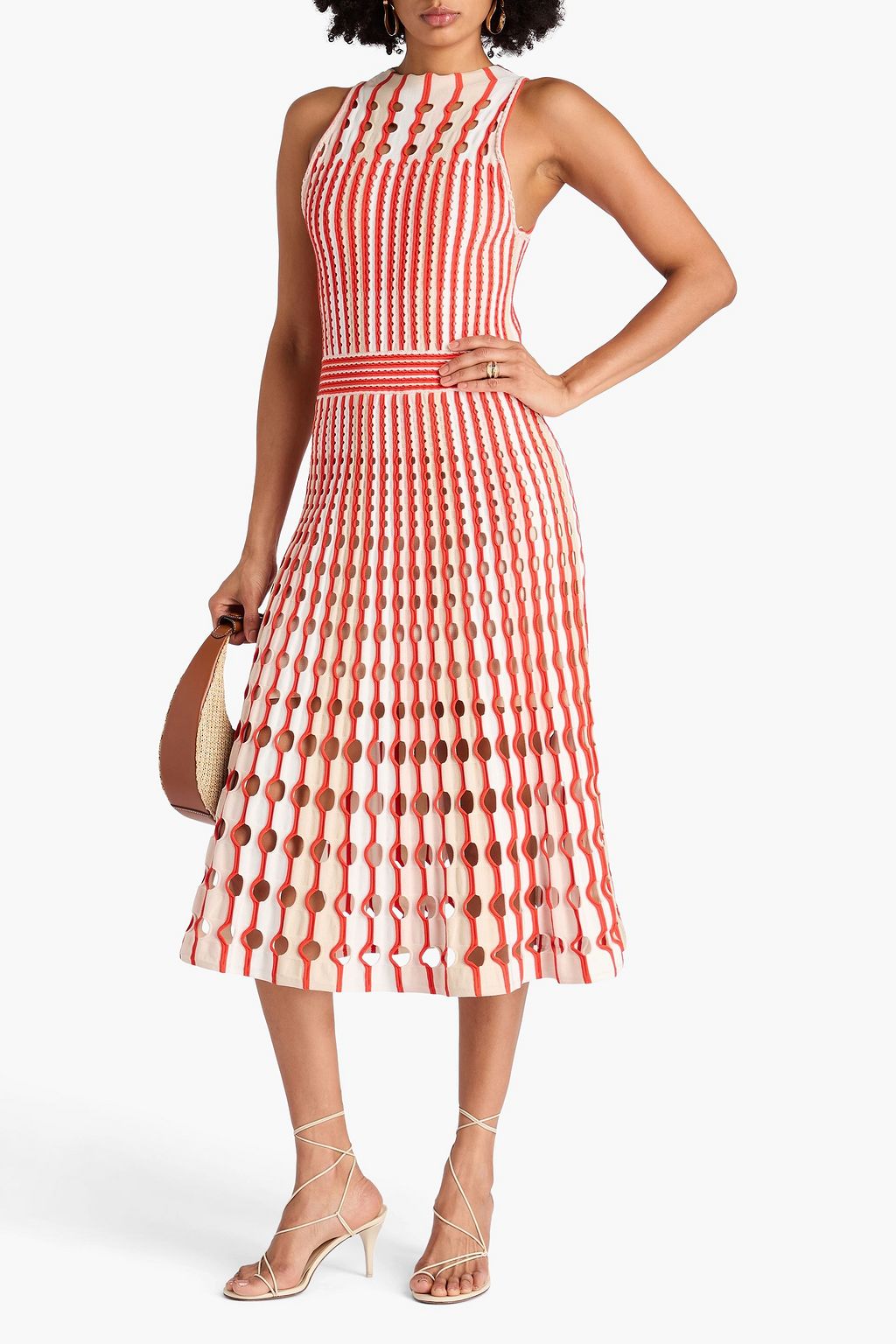 SIMKHAI Midikleid aus Pointelle- und Lochstrick mit Streifen