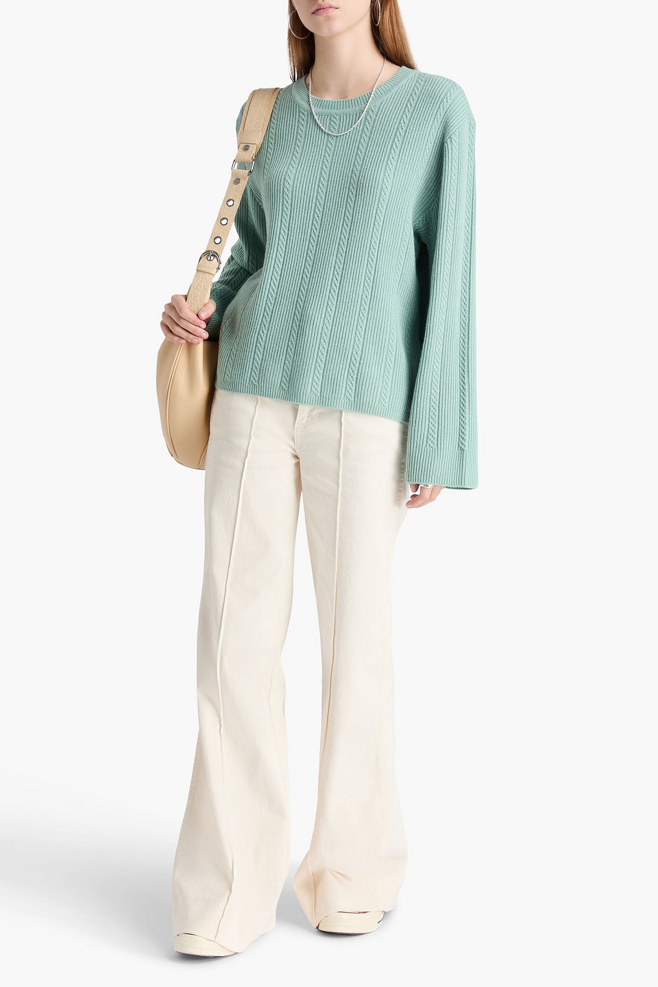  Rag & Bone - Ribbed And Cable-knit Cashmere Sweater - Green - Xs 