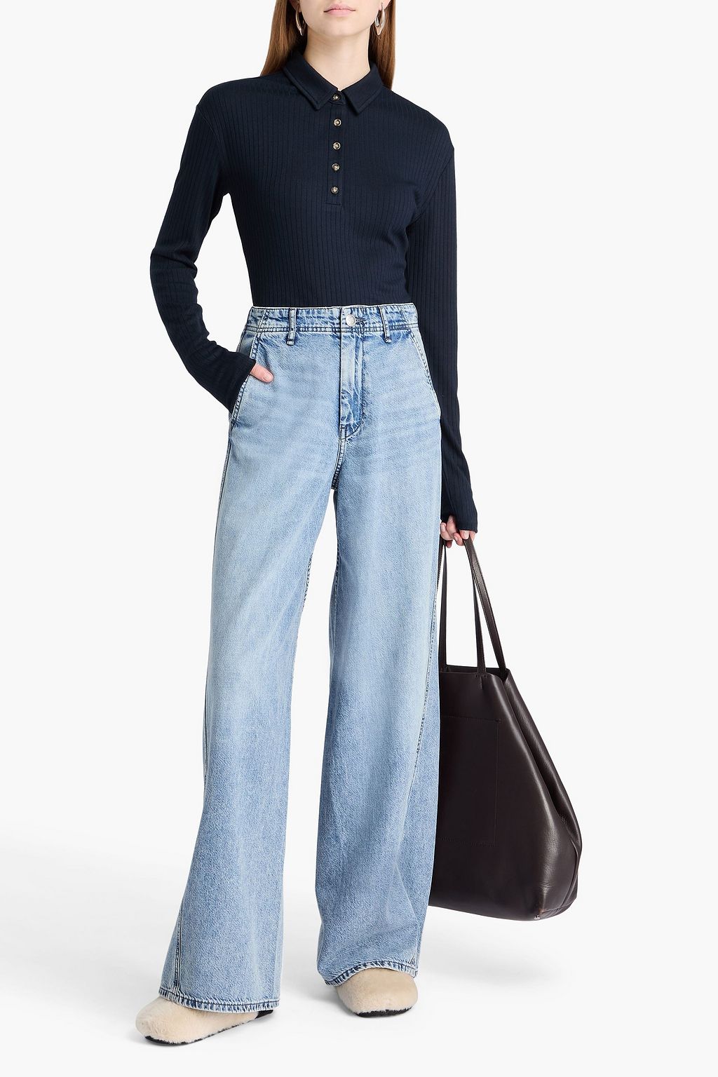 RAG & BONE قميص بولو بحبكة بتصميم مضلّع