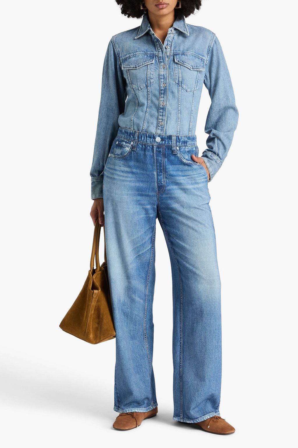 RAG & BONE Miramar denim-effect print French cotton-terry wide-leg pants