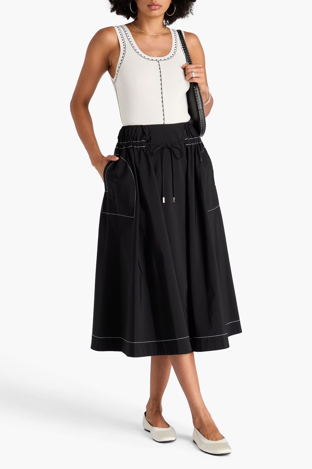 SIMKHAI Tona cotton-blend faille midi skirt