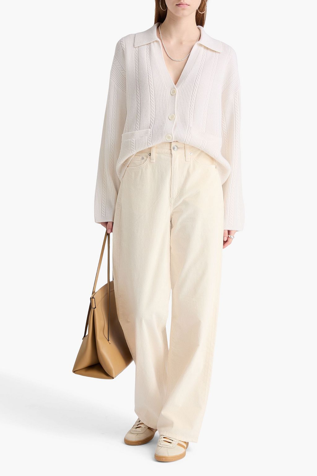 RAG & BONE بنطلون لوجان بأرجل واسعة من المخمل المضلّع ومزيج من القطن