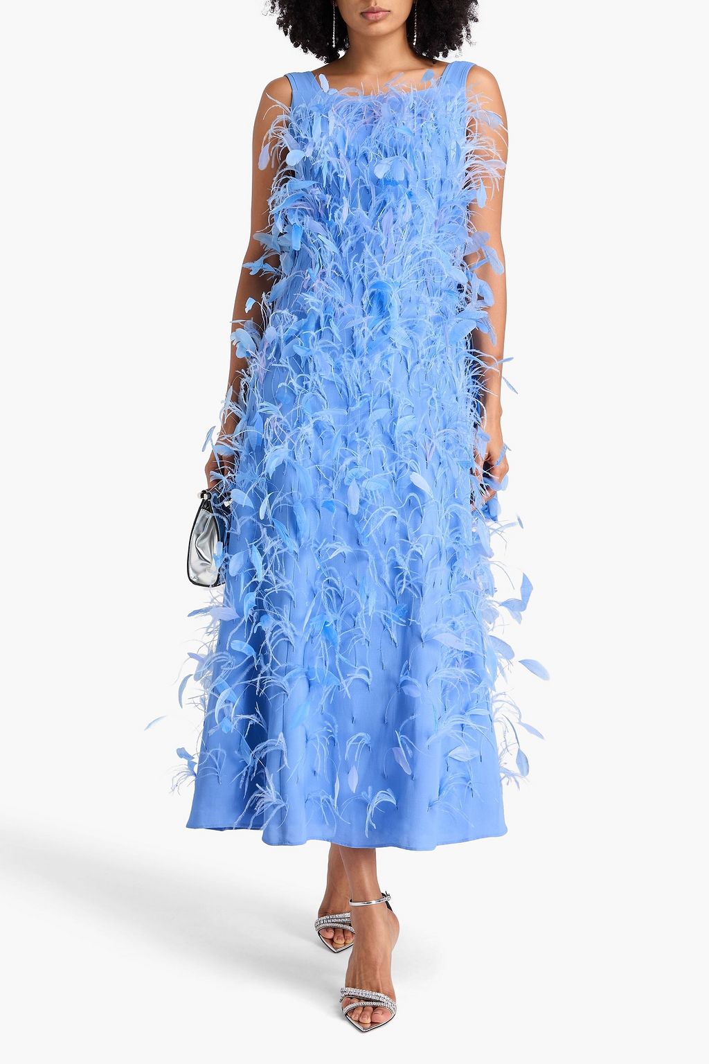 RACHEL GILBERT Sutton feather-embellished crepe midi dress