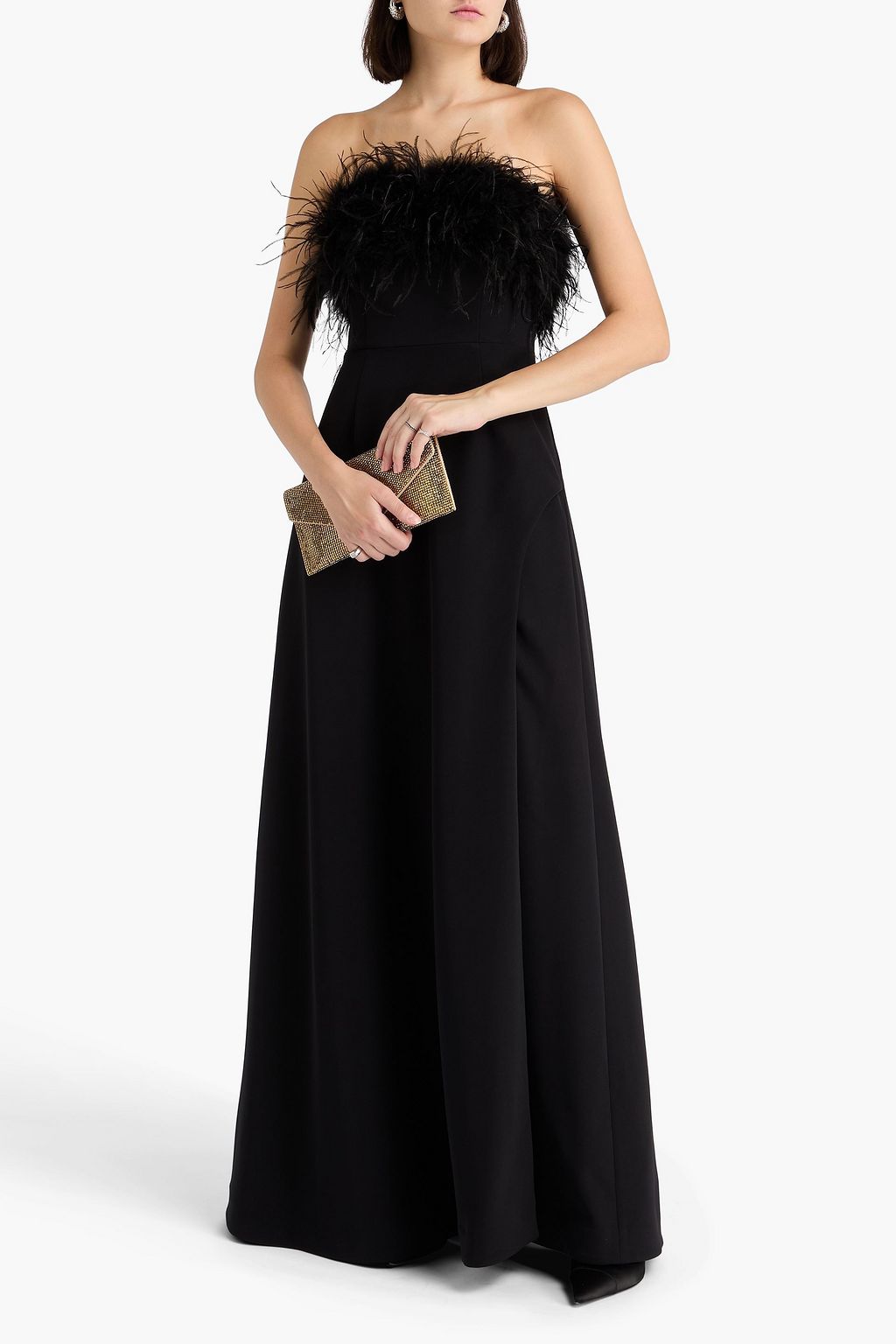 RACHEL GILBERT Linc strapless feather-embellished crepe gown