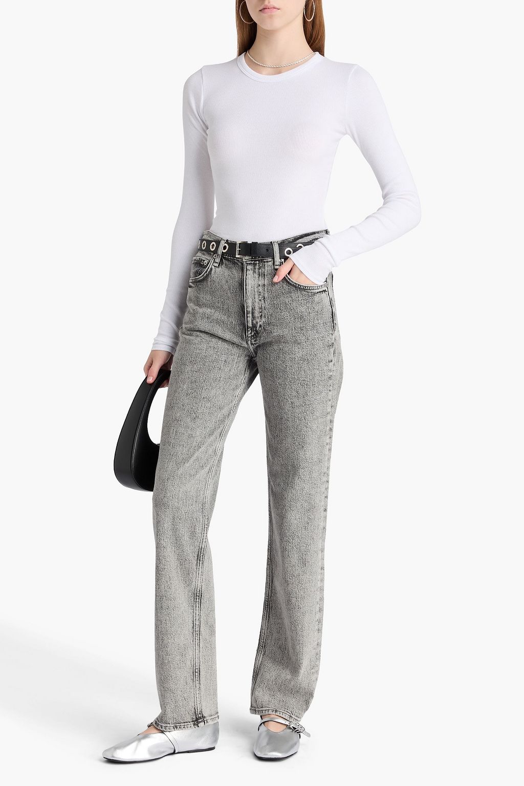 RAG & BONE بلوزة إيسينشيال من قطن بيما المطاط والجيرسي بتصميم مضلّع