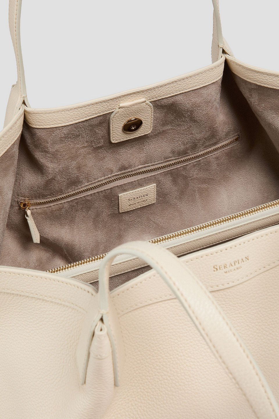 Serapian Secret Rugiada Pebbled-leather Tote In White