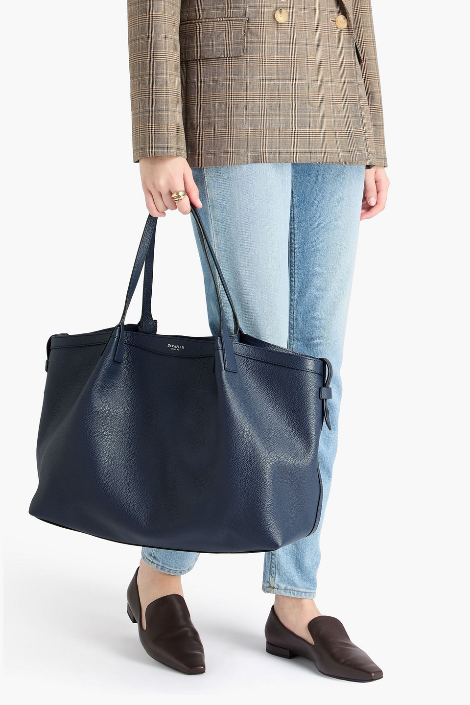 Serapian Secret Rugiada Pebbled-leather Tote In Blue
