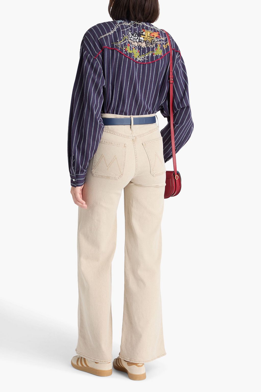 MOTHER Riding Shotgun striped embroidered cotton-gauze shirt