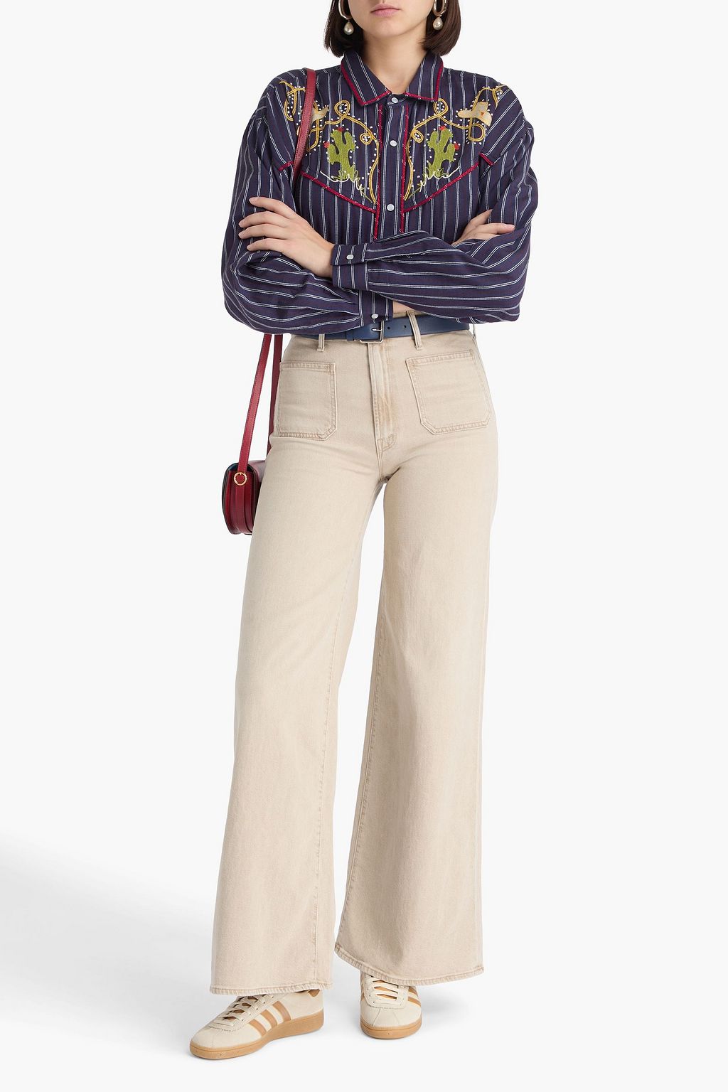 MOTHER Riding Shotgun striped embroidered cotton-gauze shirt