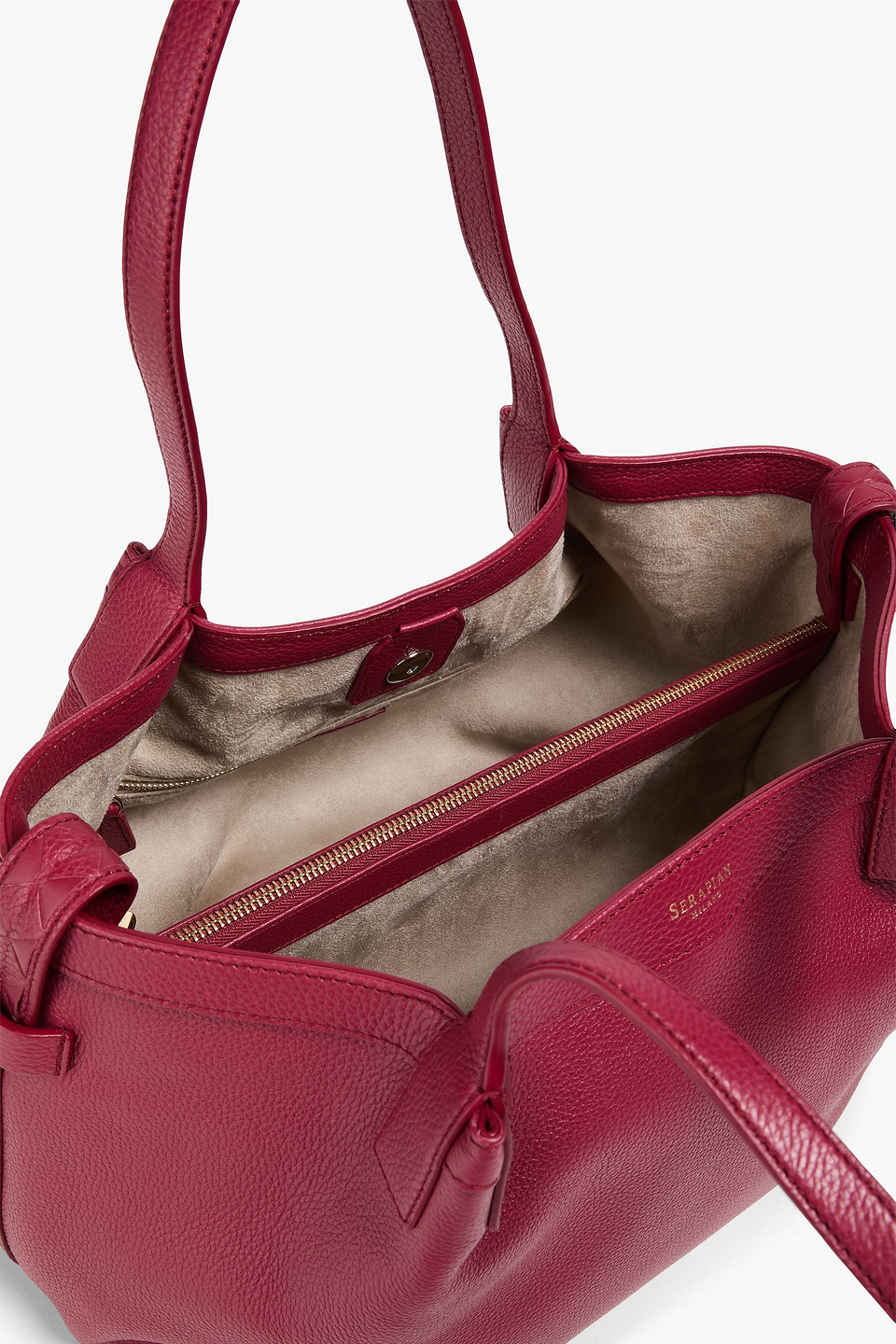 Serapian Small Secret Rugiada Pebbled-leather Tote In Burgundy