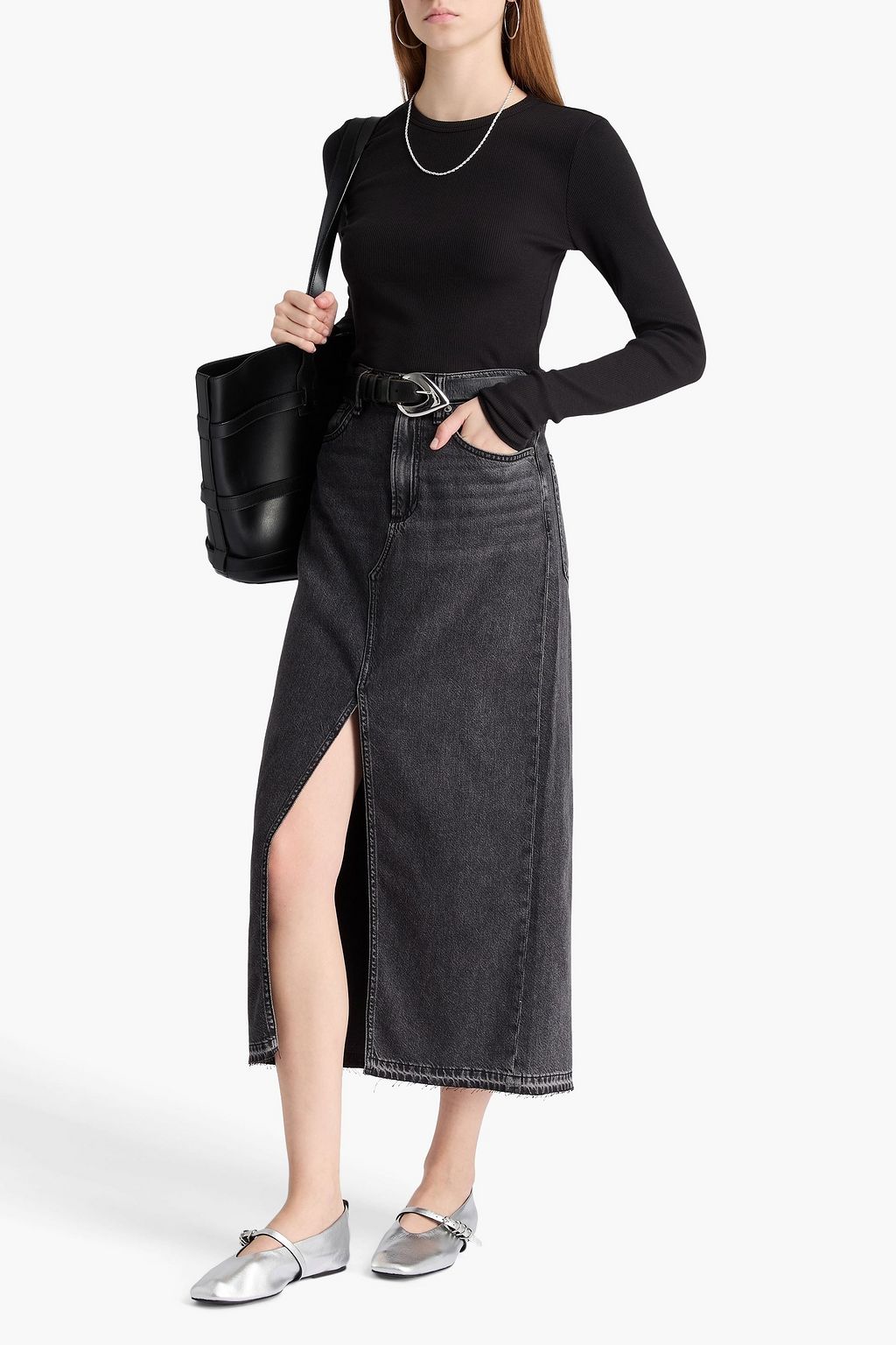 RAG & BONE تنورة كلارا متوسطة الطول من الدنيم