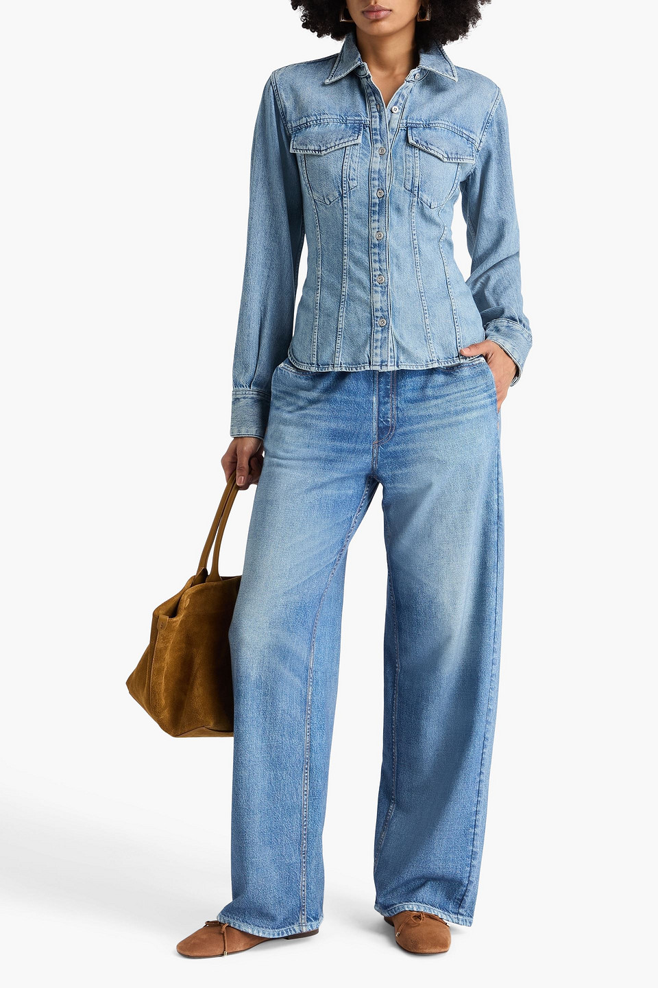 Rag & Bone Mila Acid-wash Denim Shirt In Blue