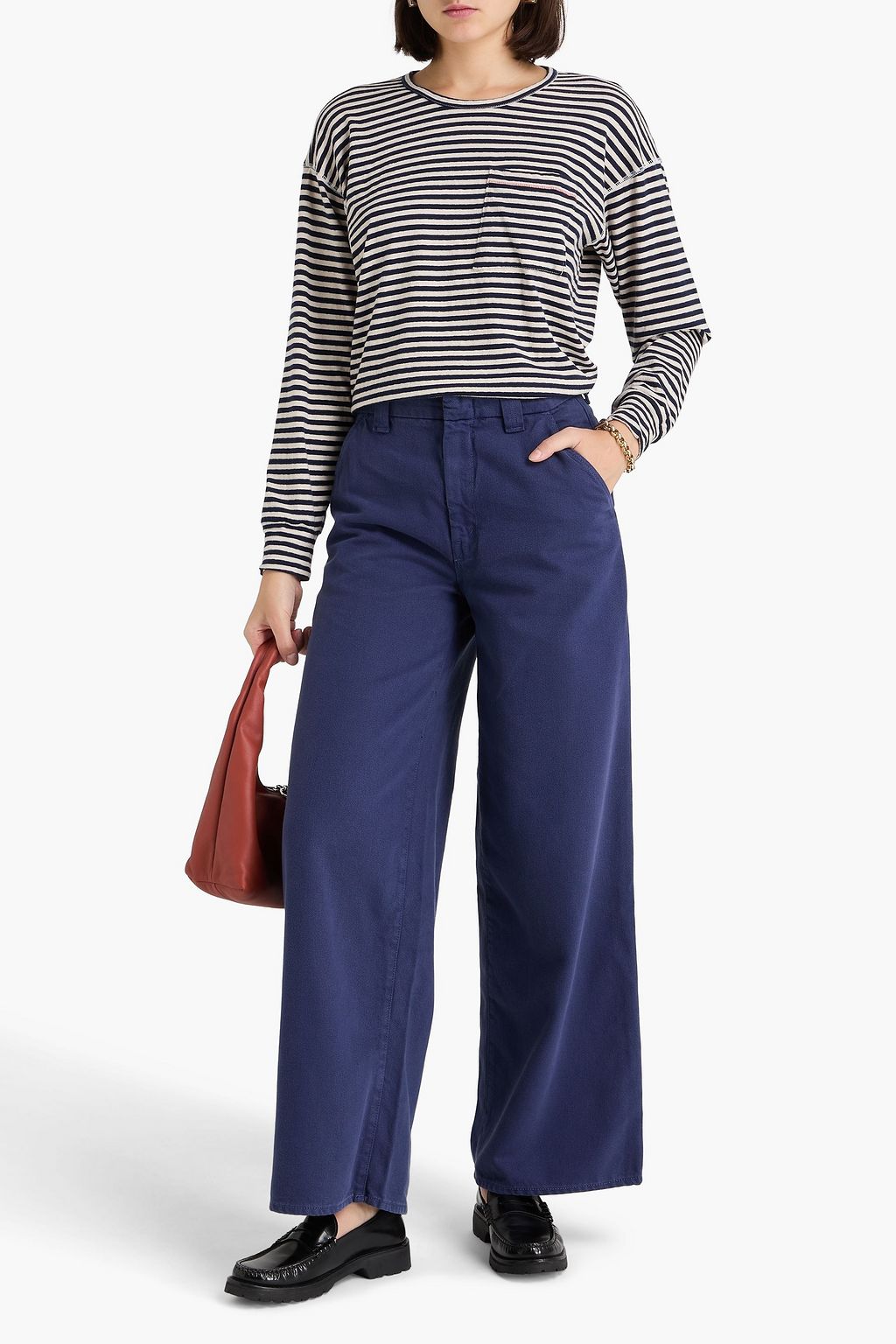 MOTHER Dugout striped cotton-blend jersey top